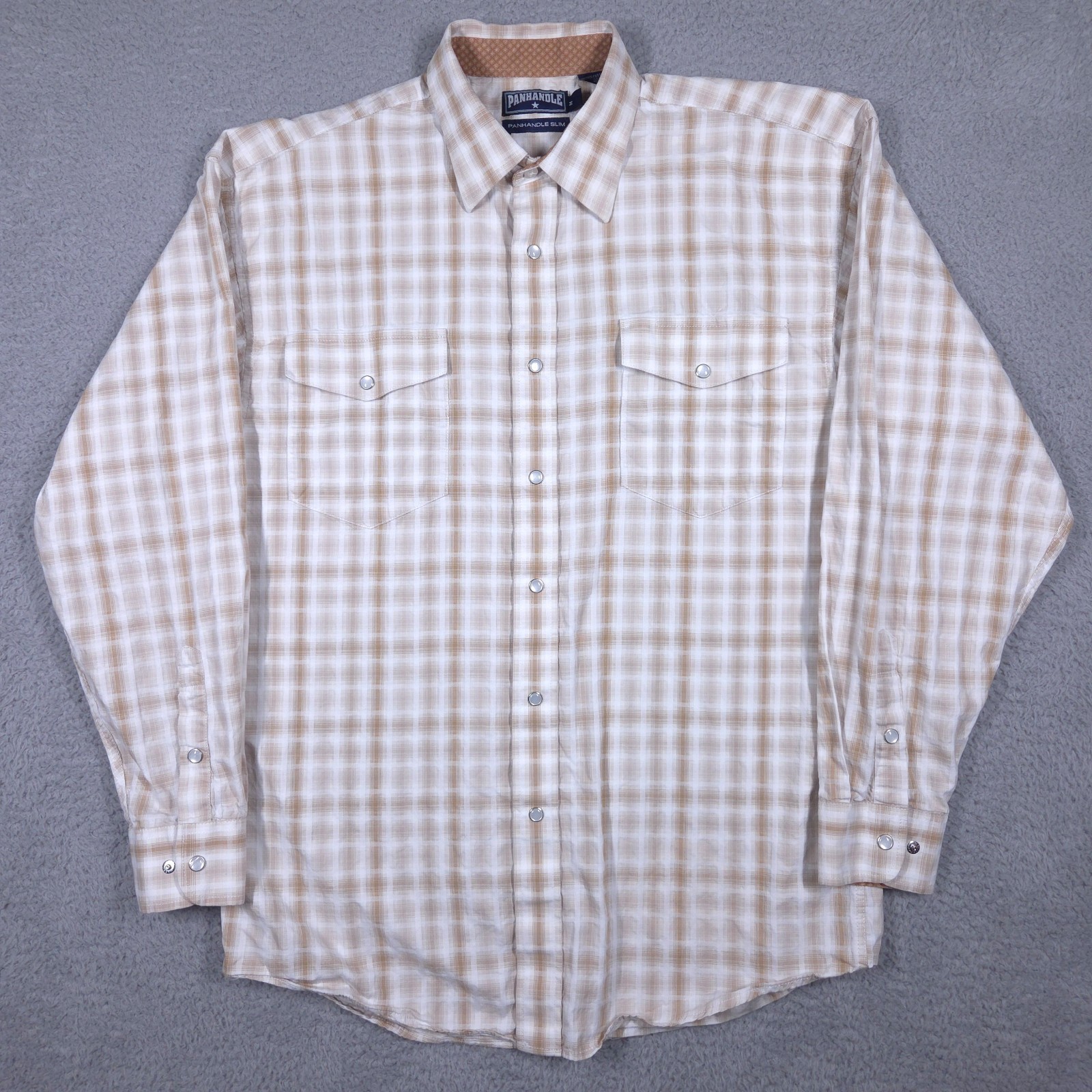 Panhandle Slim Shirt Men’s Medium Plaid Pearl Snap Long Sleeve Western Frontier