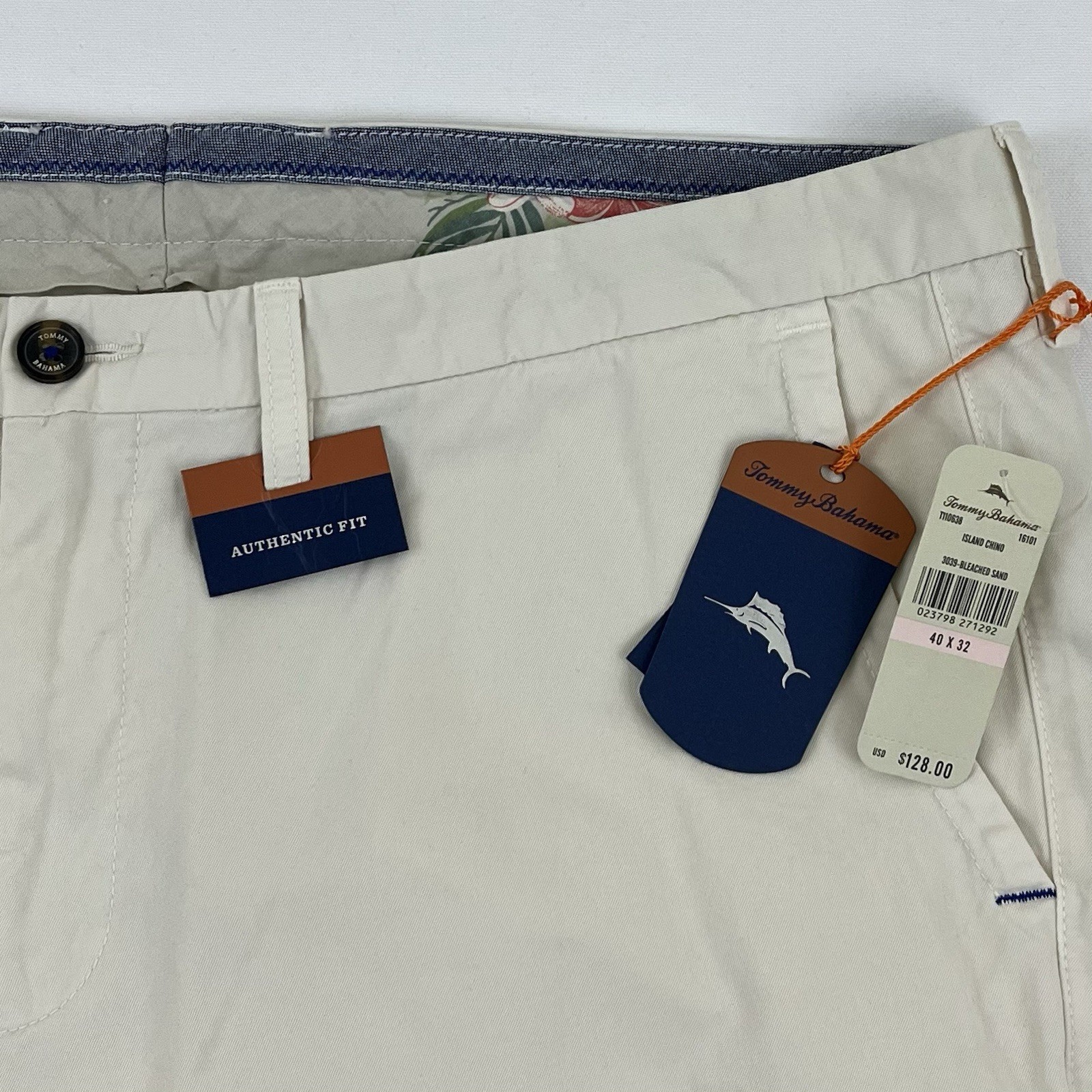 Tommy Bahama Island Chino Mens 40×32 5 Pocket Pant Bleached Sand T110638