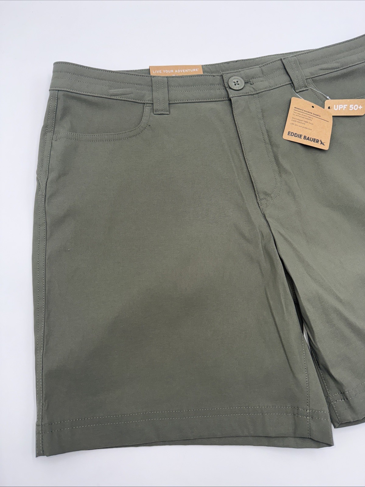 $60 Eddie Bauer Women’s Rainier shorts- Sprig Khaki – Size 4 (28W) – NEW Tags