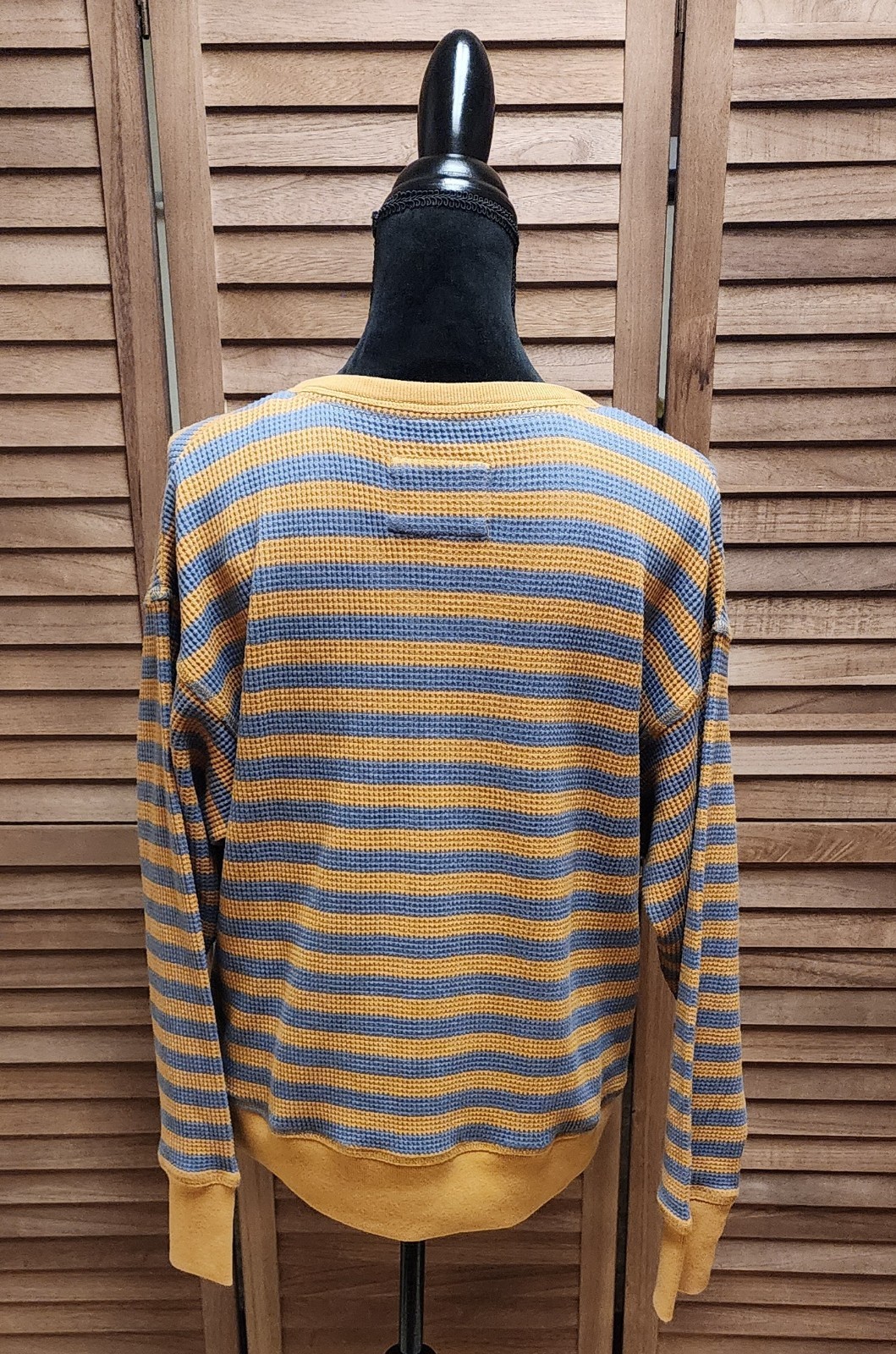 Natural Reflections Waffle V-Neck Pullover Womens Top Flint Stripe Size Small S