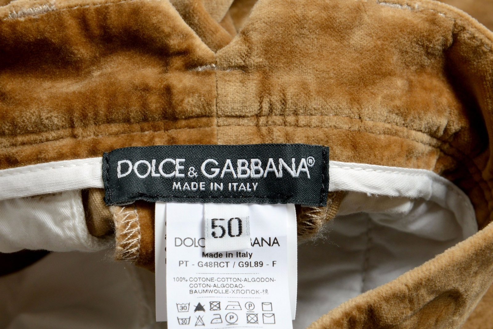 Dolce & Gabbana Men’s Brown Velour Casual Pants Size 30 32 34