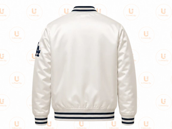 Los Angeles Dodgers White Satin Varsity Jacket, LA Dodgers Baseball Bomber Jacke