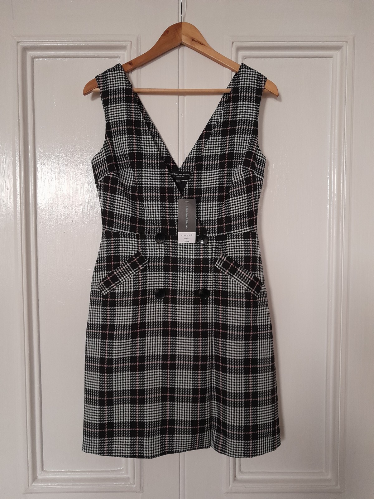 Dorothy Perkins Pink White Black Check Lined Sleeveless Coat Dress size 8 BNWT