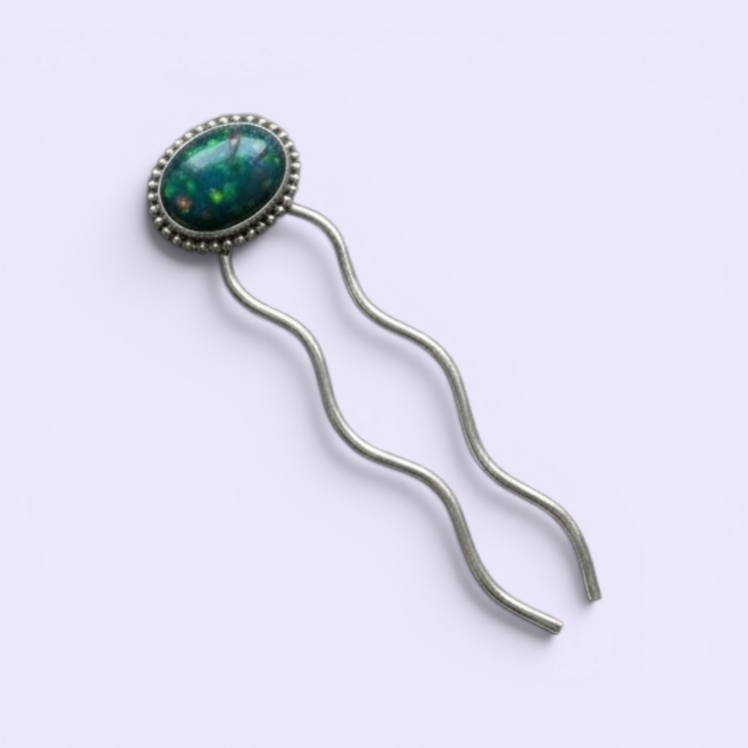 Handmade Sterling Silver Black Opal Gemstone Hair Pin Fork | Boho Bun Pin |