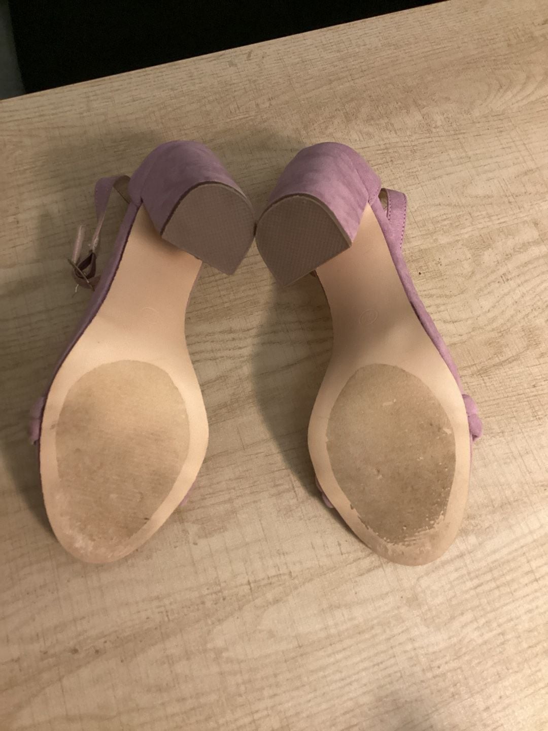 So Me Suede Ankle Strap Block Heels in Lilac