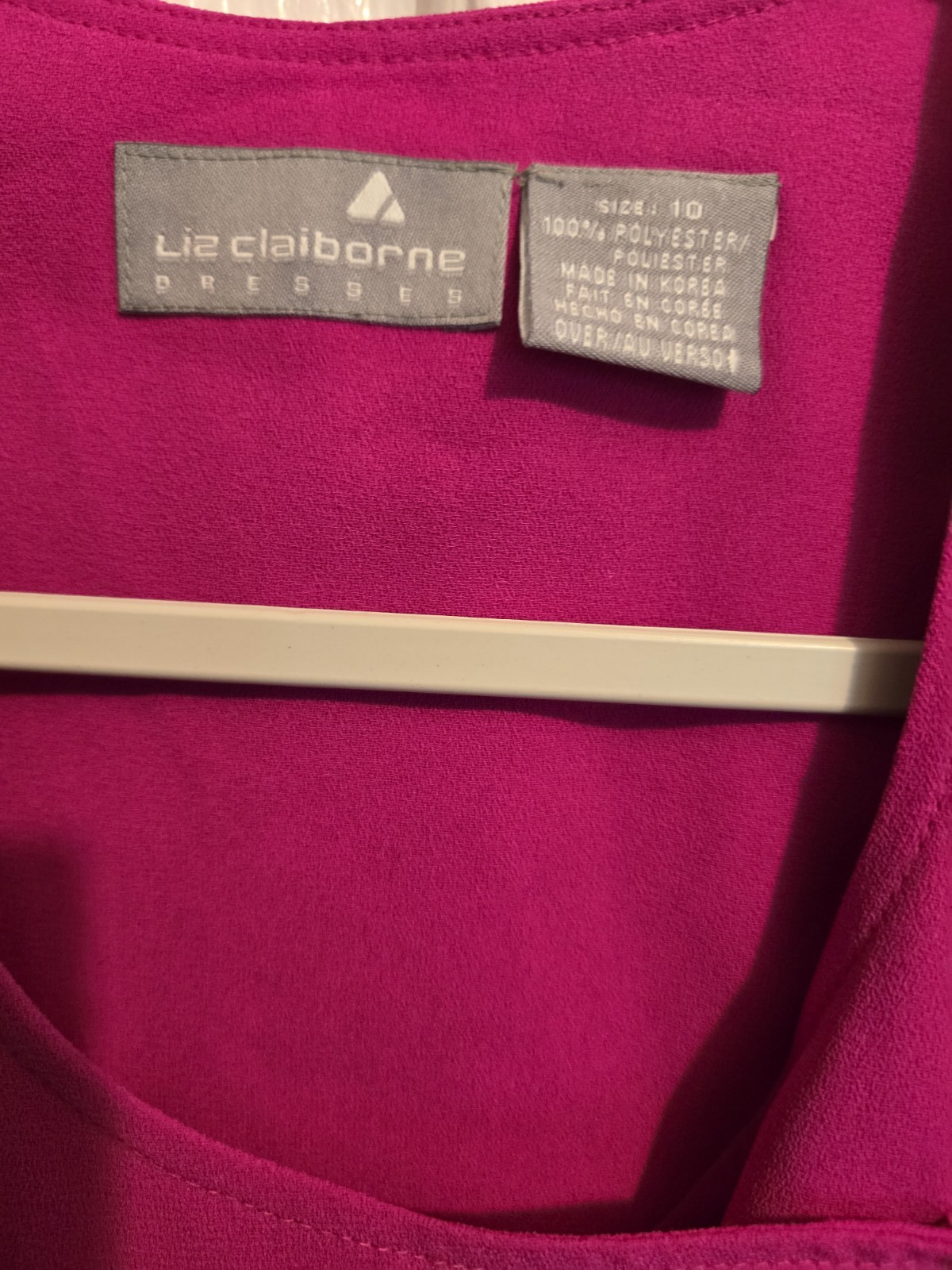 Liz Claiborne Pink Solid Scoop Neck Short Sleeve Button Front Knee Dress 10