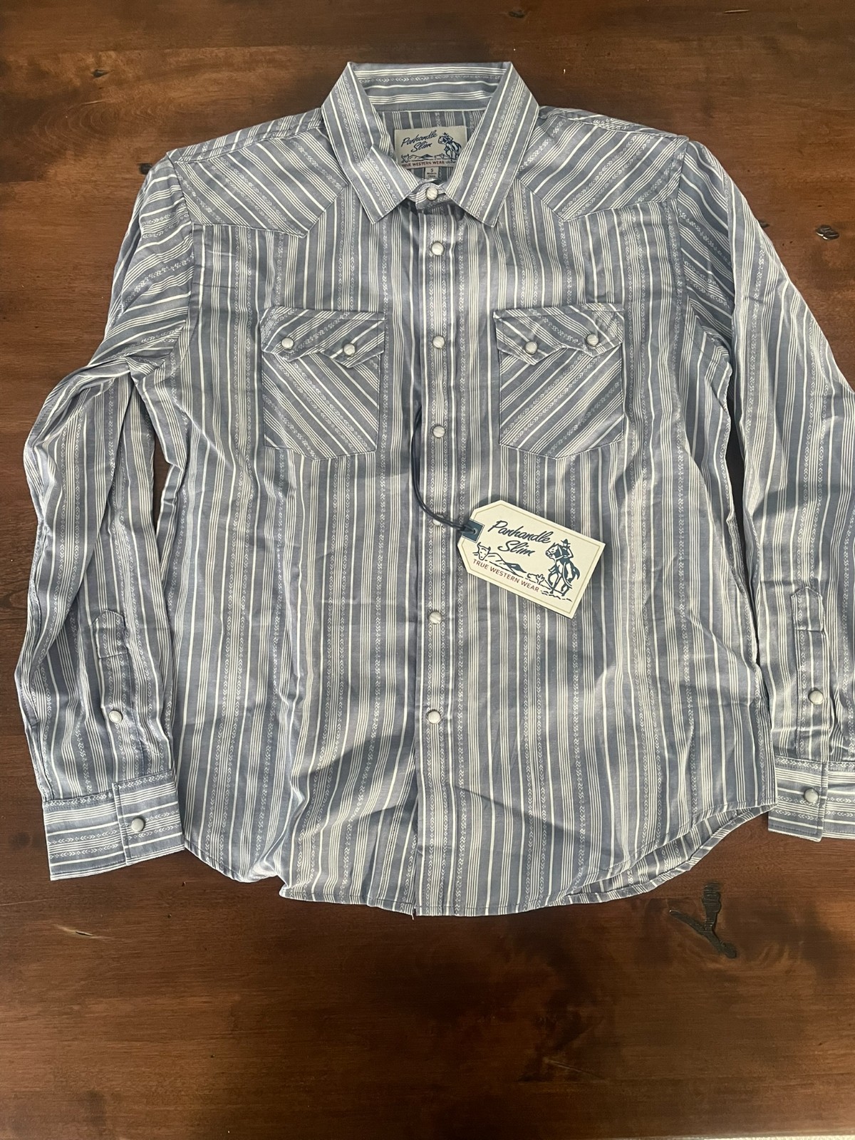 Panhandle Slim Mem Blue Modern Vintage Jacquard Long Sleeve Snap Front Shirt NWT