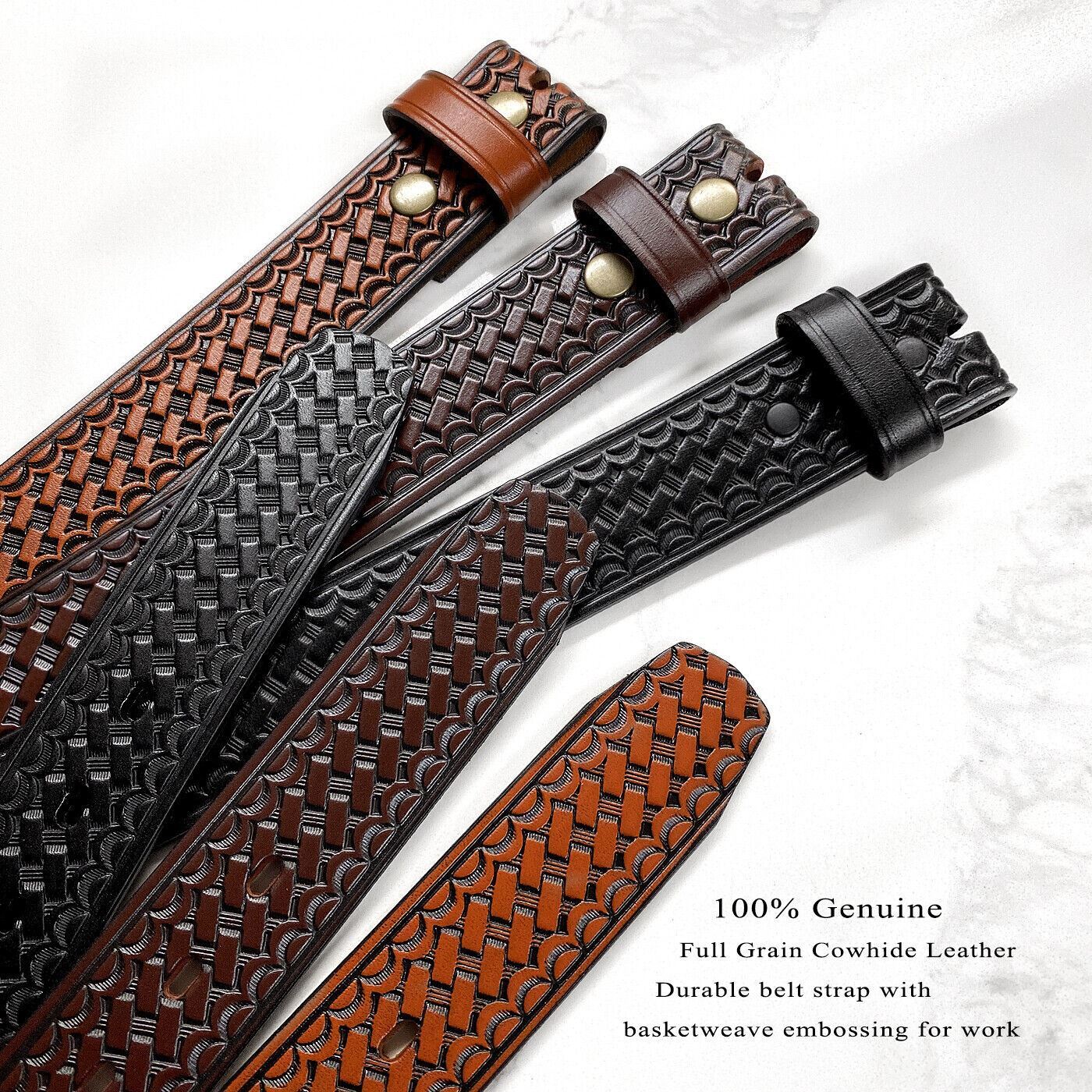 Basketweave One Piece Full Grain Cowhide Leather Belt Strap 1-1/2″(38mm) Wide