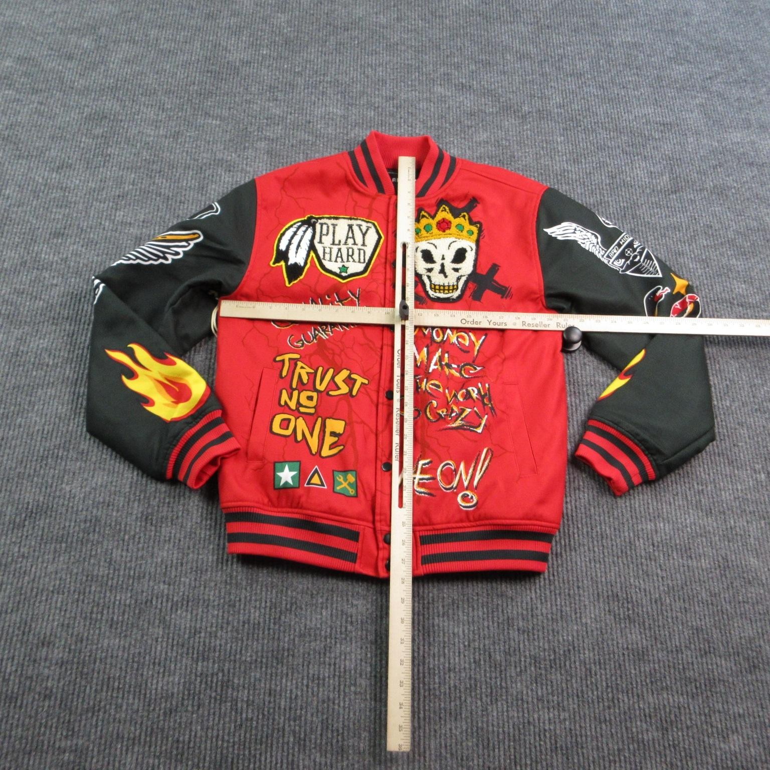 Reason Jacket Mens M Red Varsity Lined Pockets Embroidered Logo RER5-009 NWT