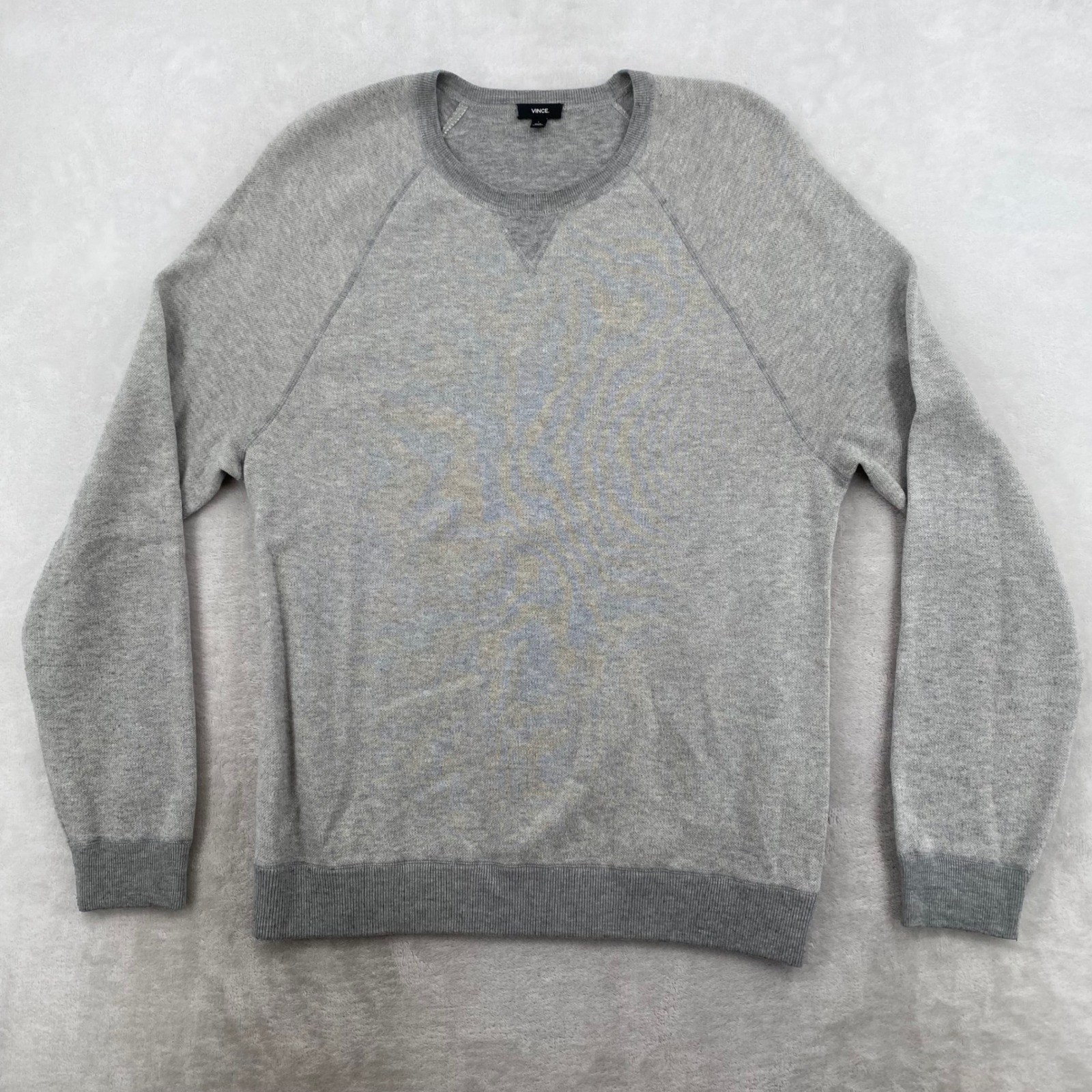 Vince Crew Neck Sweater Mens Large Grey Wool Blend Raglan Pullover Classic Knit