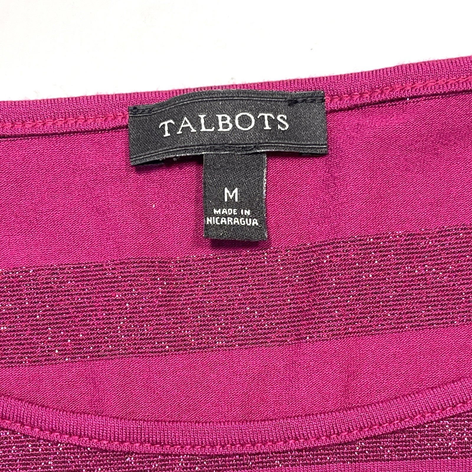 Talbots Long Sleeve Pink Striped Top Solid And Metallic Size Medium