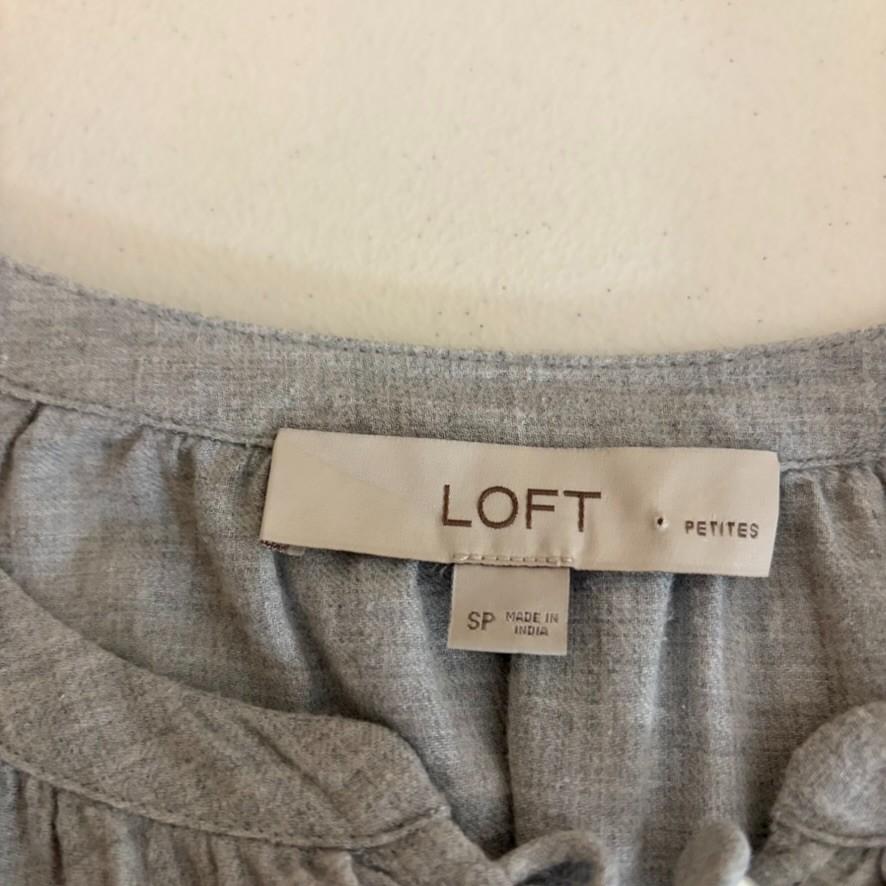 Loft Blouse Women’s Petite Small Gray Lace Popover Long Sleeve Casual Shirt Top