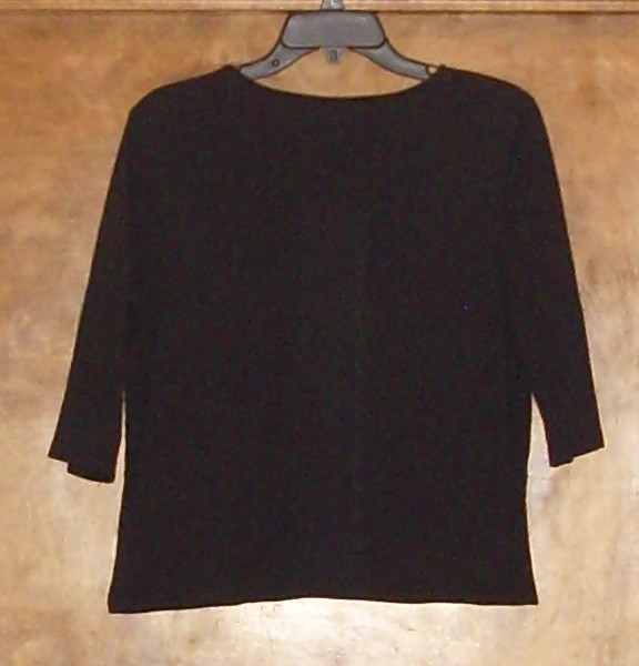 Unknown Brand V-Neck Knit Top, Sz PXL, 3/4 sleeves, Black w/gold beads, etc