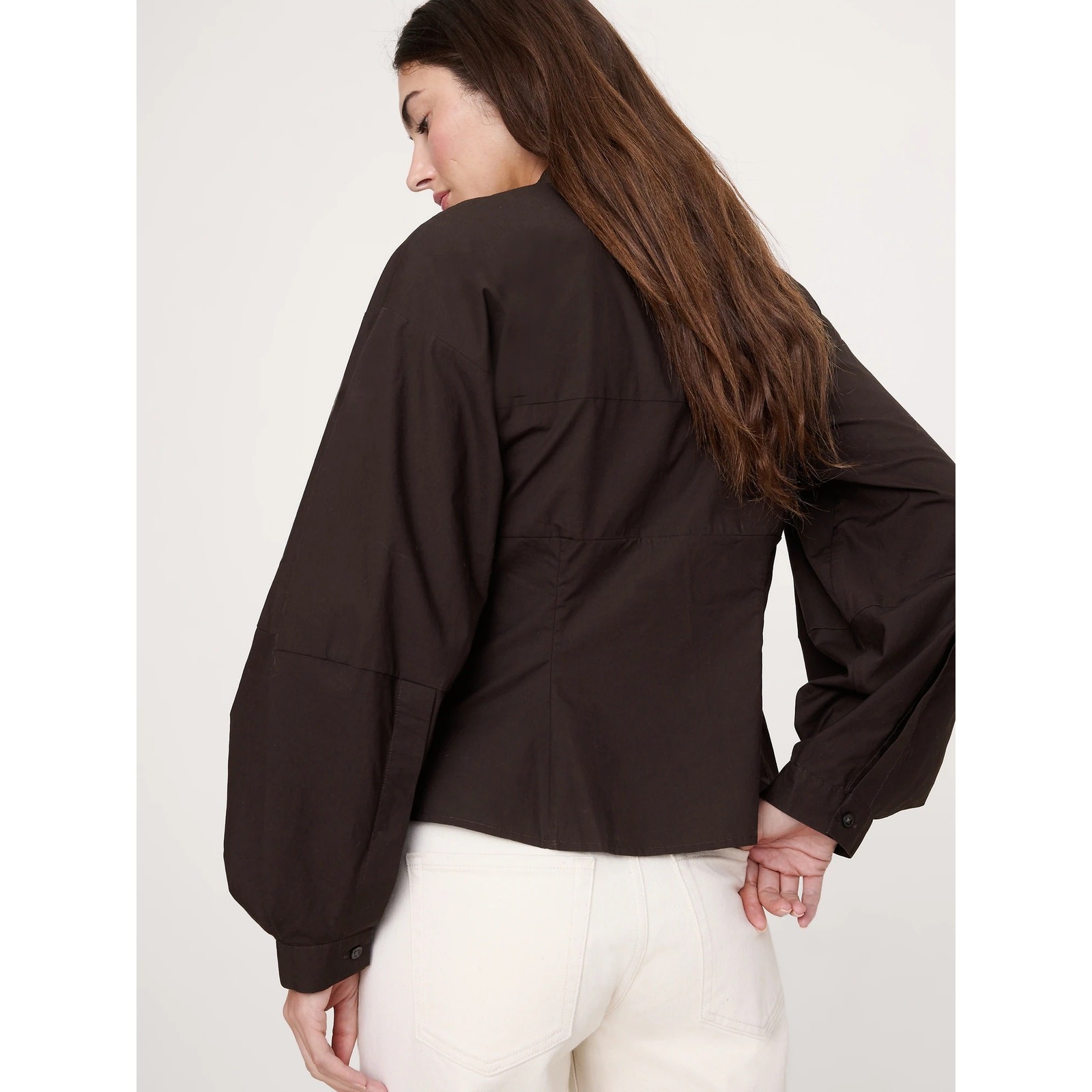 NWT Banana Republic Cotton Poplin Balloon-Sleeve Shirt Ganache Brown Womens 12
