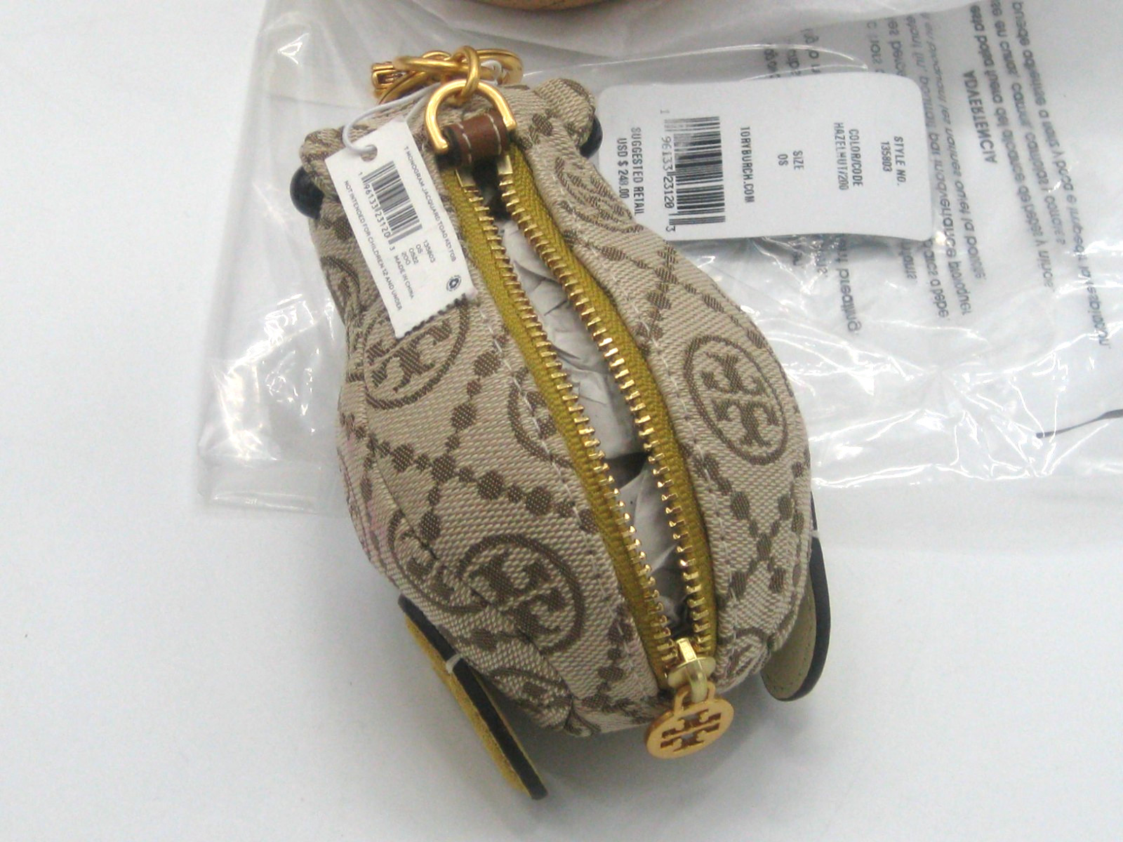 Tory Burch T Monogram Hazelnut Jacquard Toad Frog Coin Purse Key Fob NWT $248