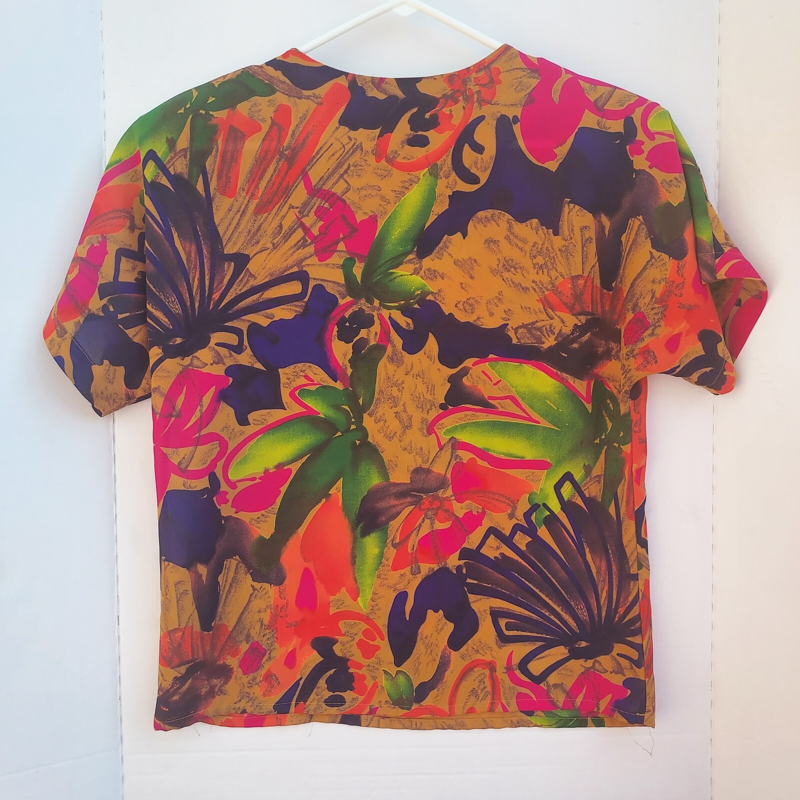 Vintage 80’s Nicola Vivid Autumn Abstract Floral Blouse Shoulder Pads Buttons