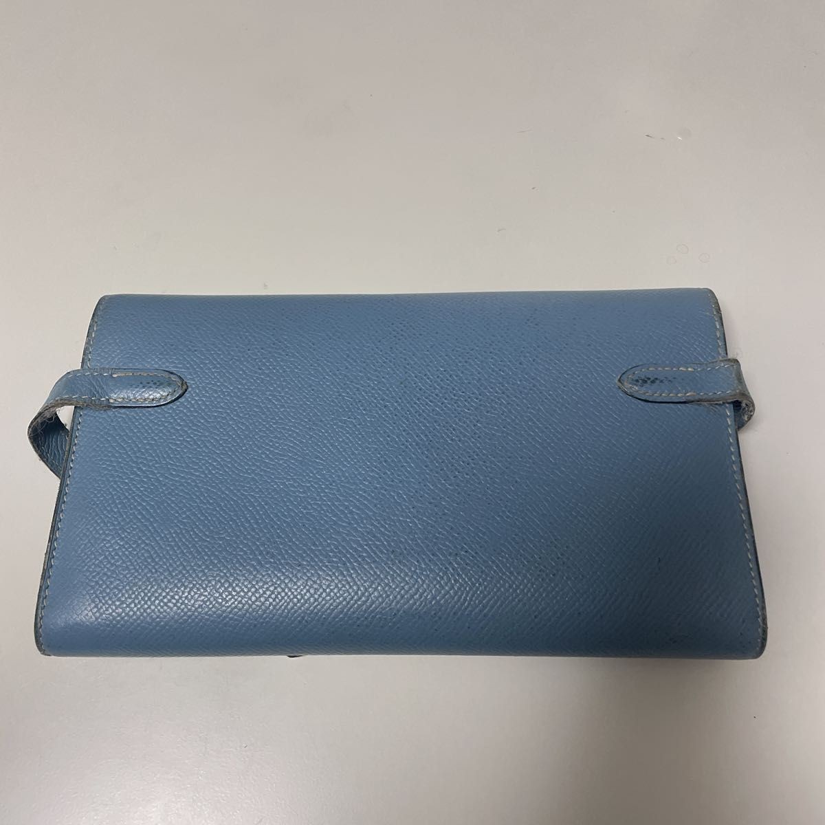 HERMES Paris Kelly Long Wallet Blue Jean Silver Folding Authentic Turn Lock