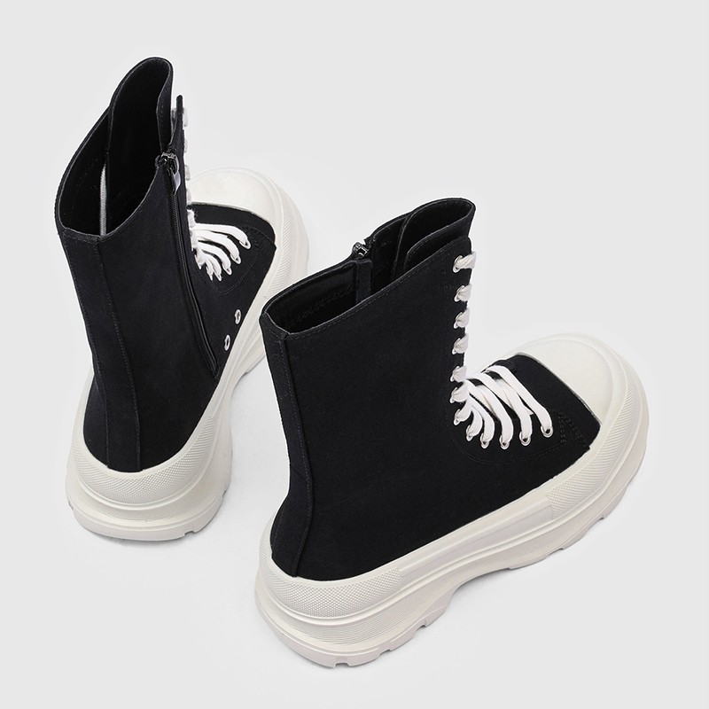 New Mens Round Toe Platform Mid Heels Mid Calf Boots Causal Strappy Shoes Zipper