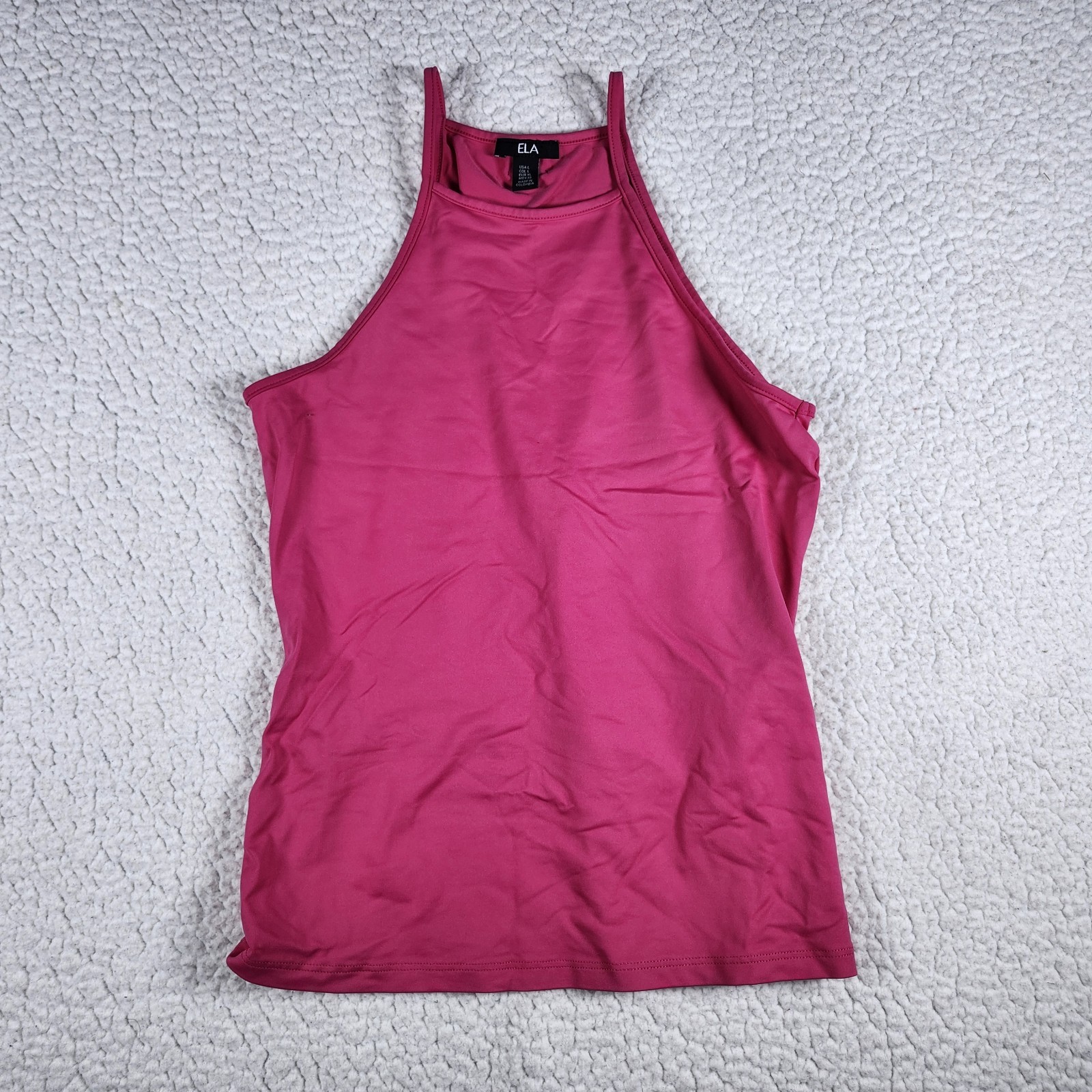 ELA Women’s Large Pink High Neck Sleeveless Tank Top Stretch Knit Blouse…