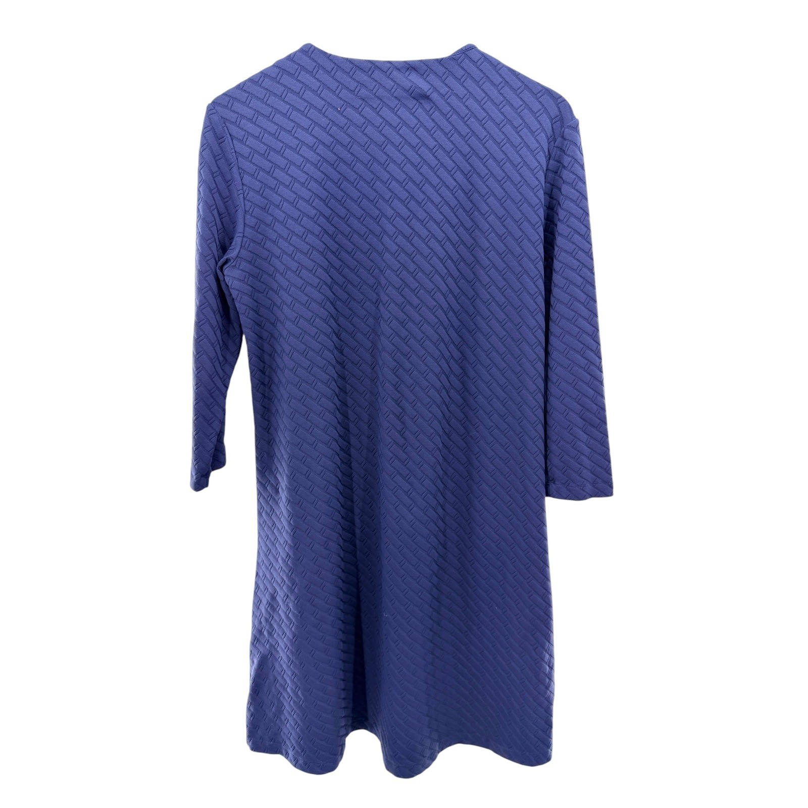 J.Mclaughlin Octavia Dress Fernwood Geo Jacquard Navy Blue Textured Split Neck M