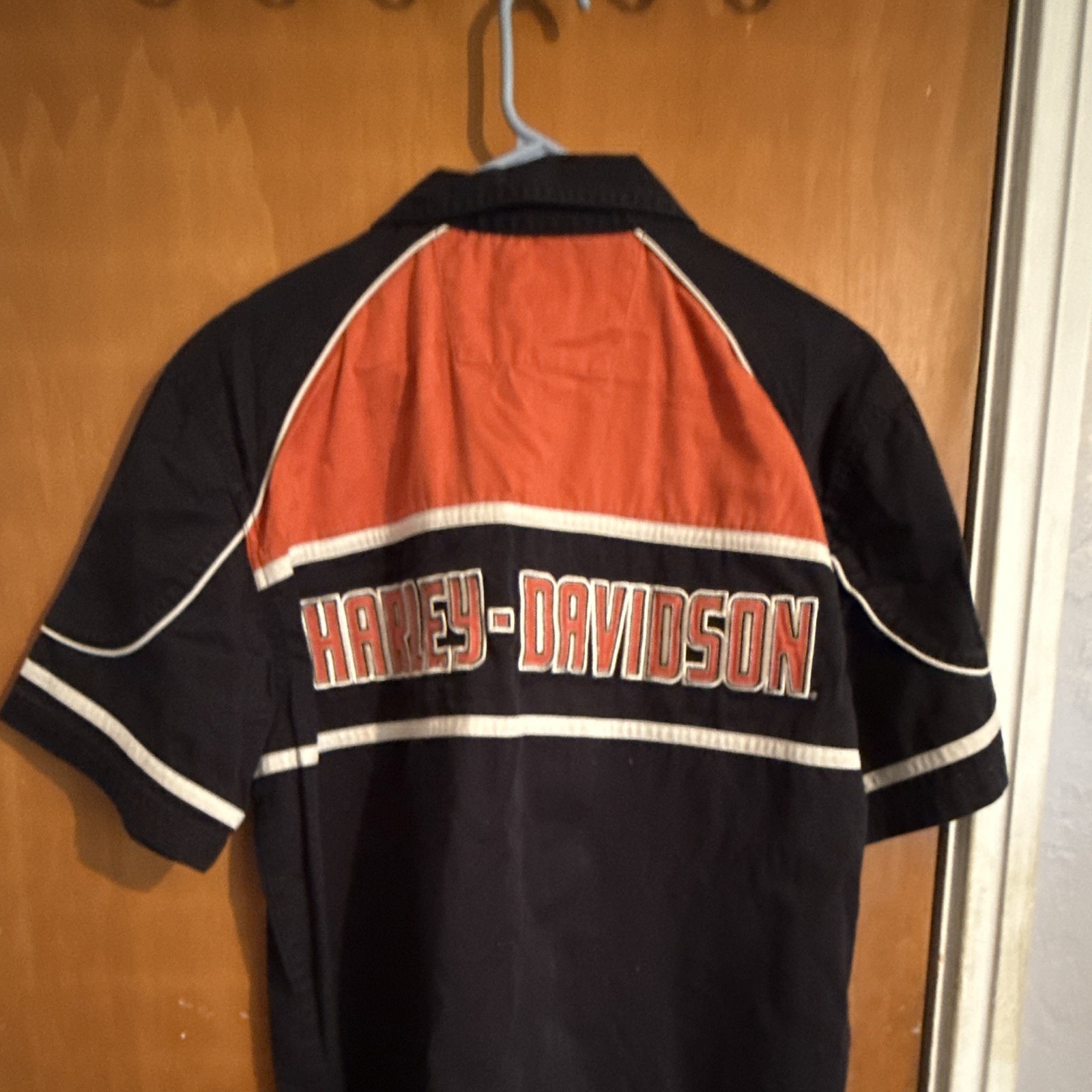 Harley-Davidson Men’s L Regular Black/Orange/White Colorblock SS Button-Up Twill