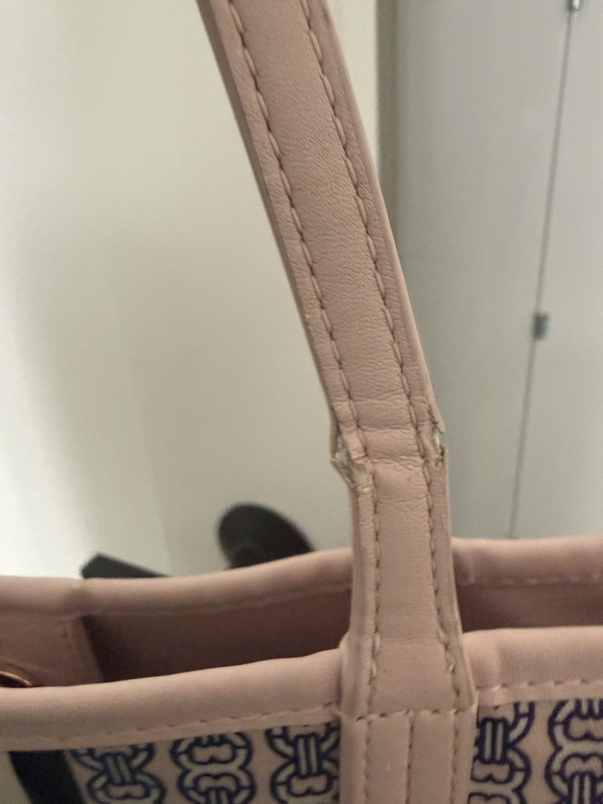 Tory Burch Gemini Link Canvas Tote Blush Pink Navy Gold Hardware Shoulder Bag