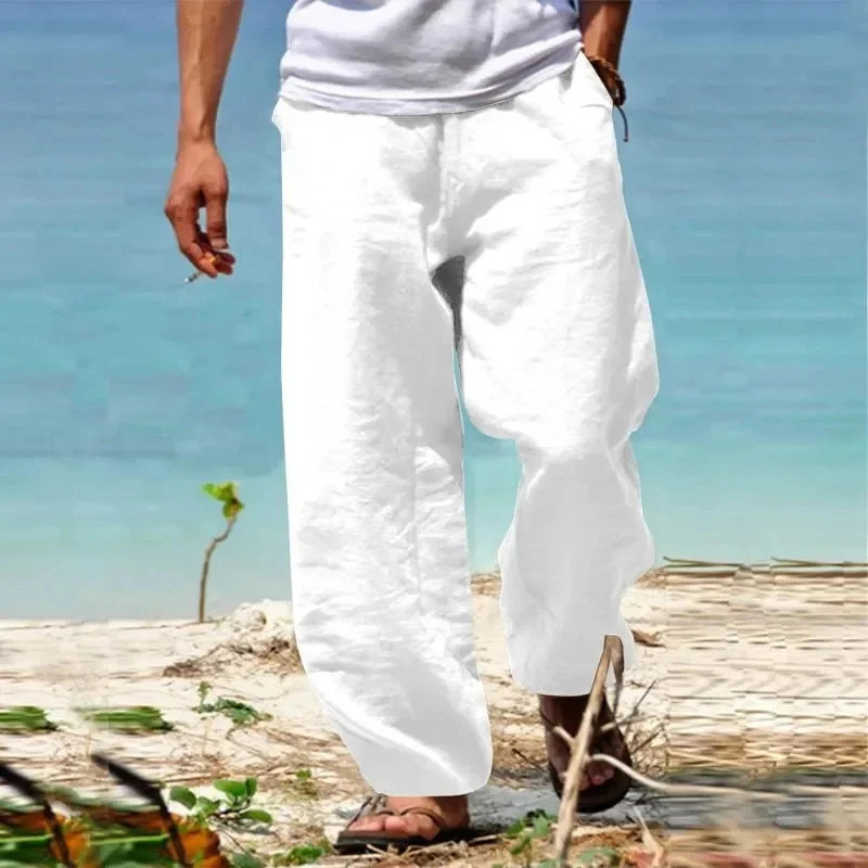 Men’s Beach Pants Breathable Loose Straight Trousers Male Summer Casual Solid