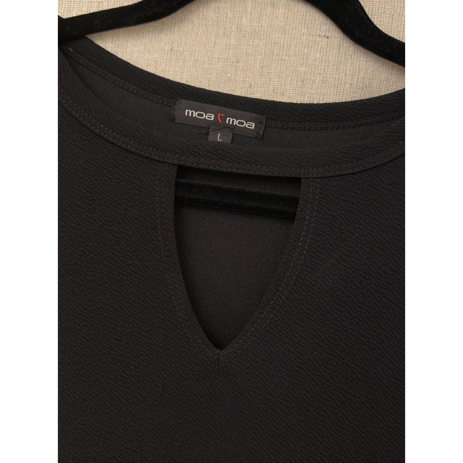 Moa Moa Black Keyhole Neck Blouse Textured 3/4 Sleeve Top – Large