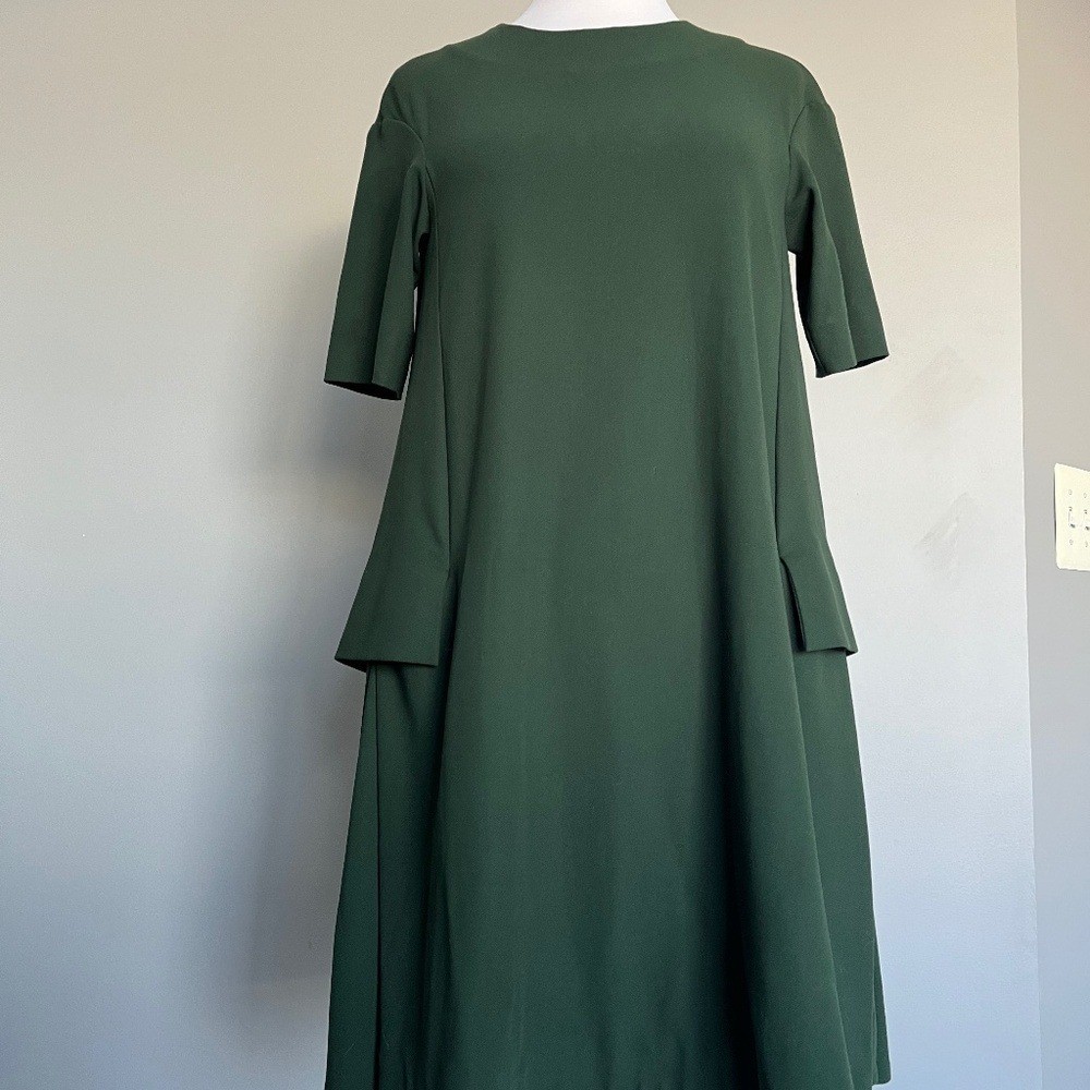 Cos Forest Green Side Cargo Pockets Dropped shoulder A-line Casual Midi Dress