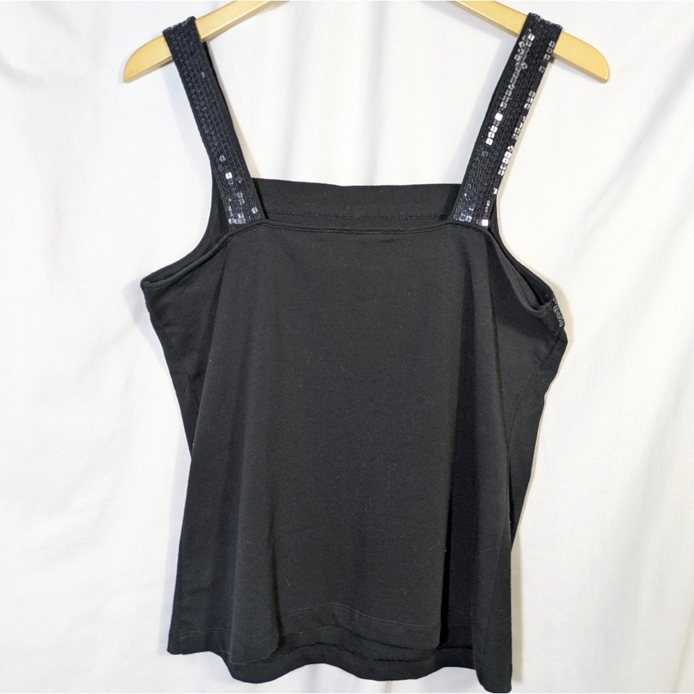 Quacker Factory Tank Top Women’s Sequin Embellished Cotton Black Y2K Sz S
