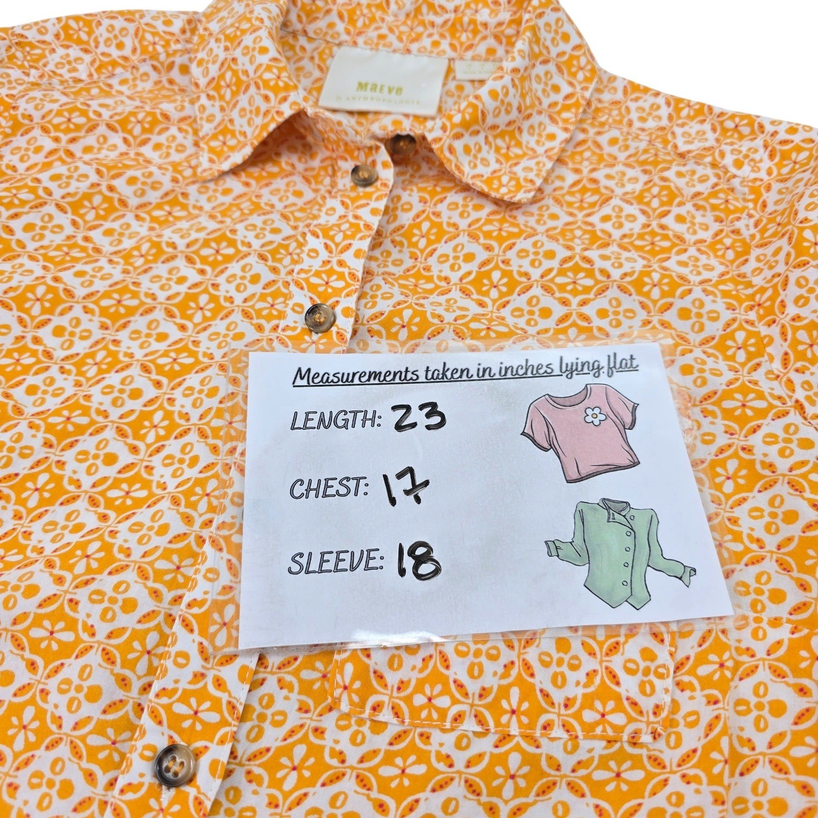 Maeve Anthropologie Button Down Women 2(S) Orange Cotton Geometric Boho Shirt