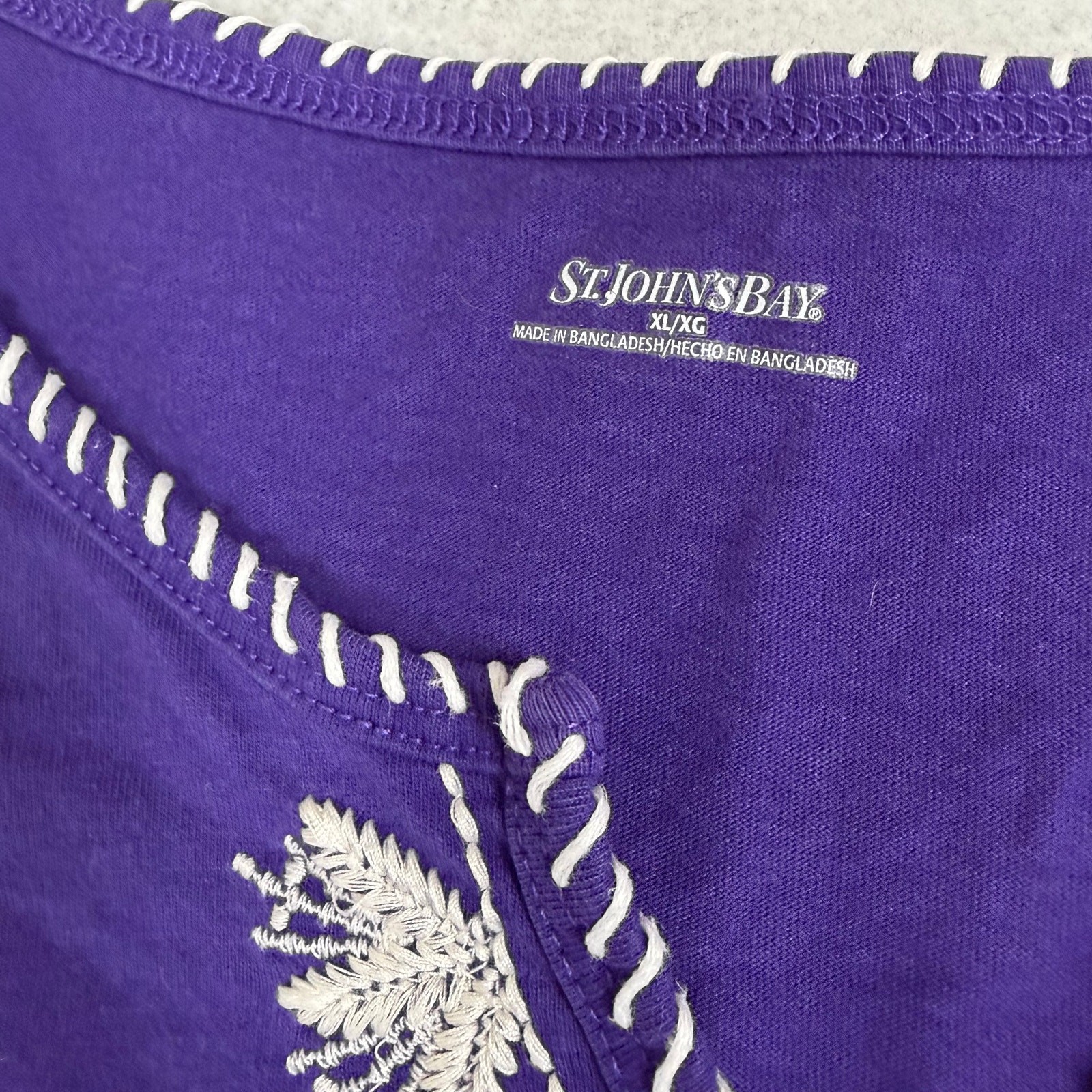St Johns Bay Cotton Boho Peasant Casual Cottagecore Embroidered Purple Blouse XL