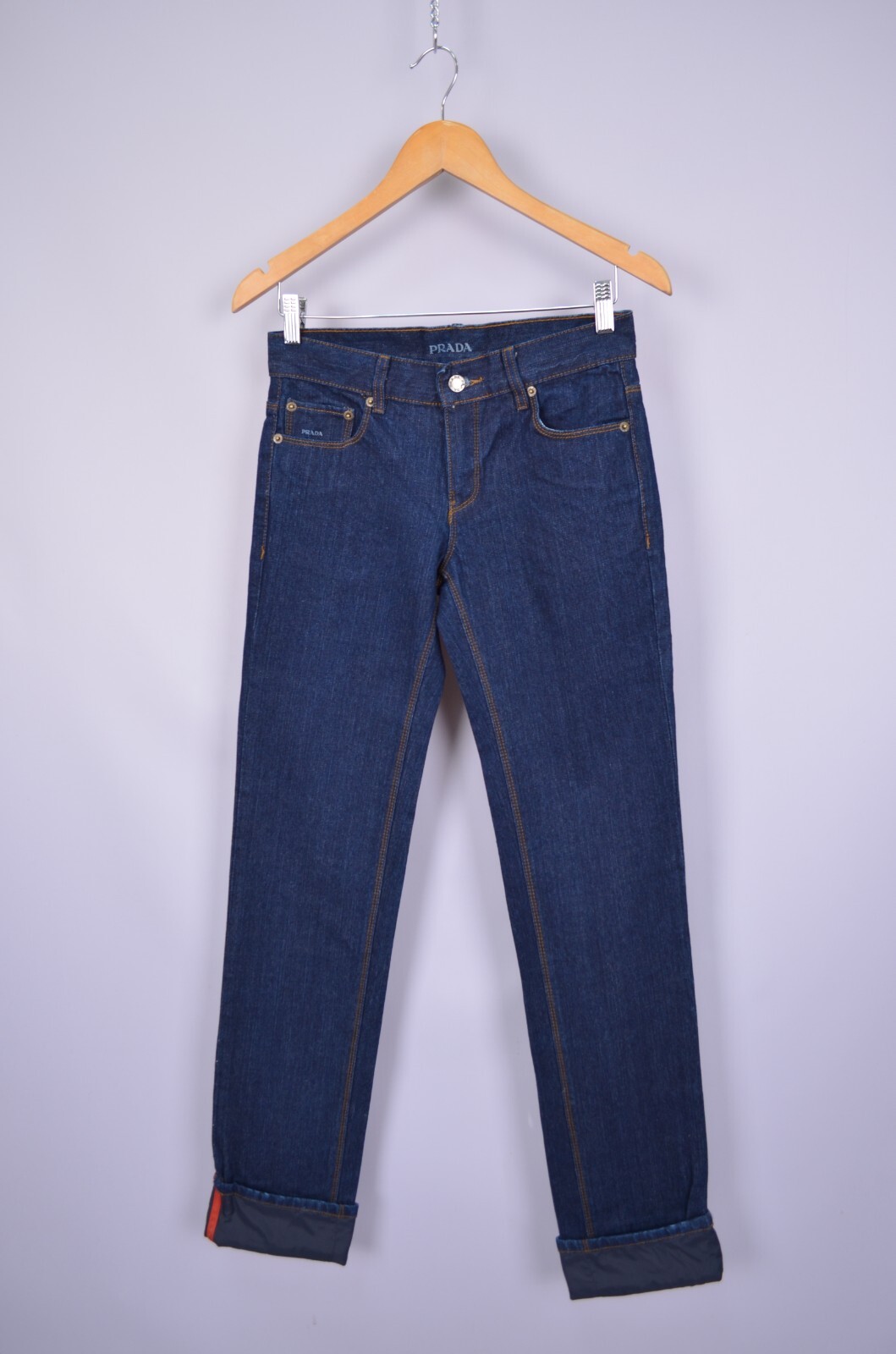 PRADA Denim Womens Jeans Logo Red Tab Nylon Details NWT Size IT 40, 42