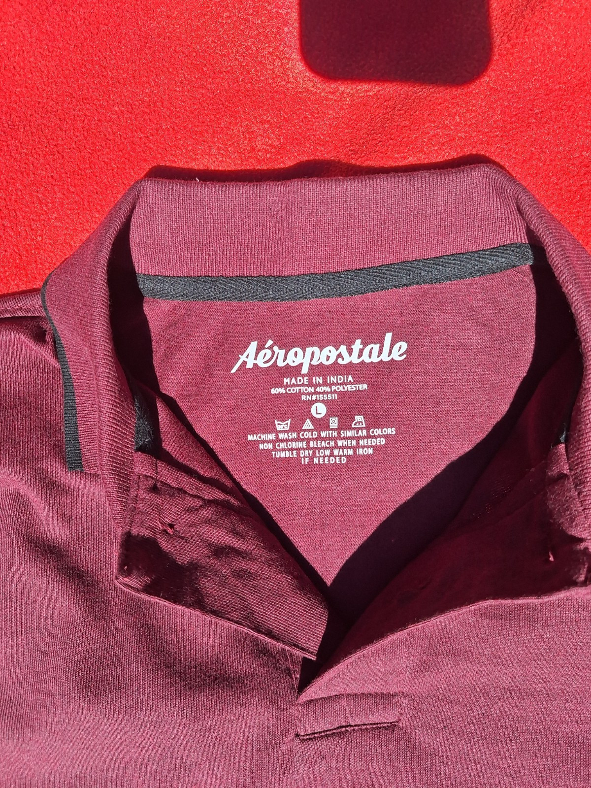 Aéropostale Regular Fit, Burgundy, Cotton Blend Polo Shirt Short Sleeve Men’s, L
