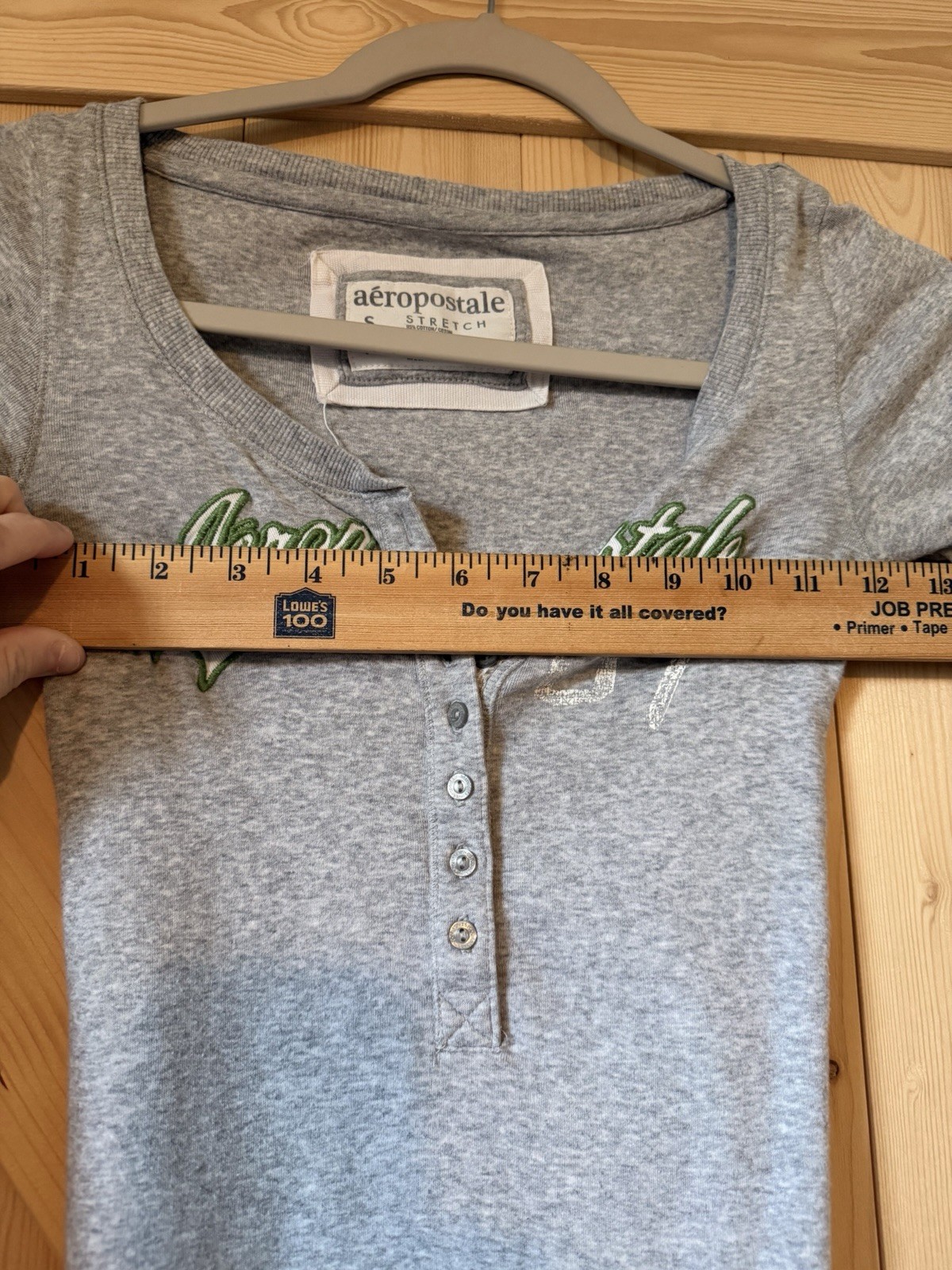 Aéropostale Gray Stretch Henley Top 3/4 Sleeve Slim Fit Knit Size S