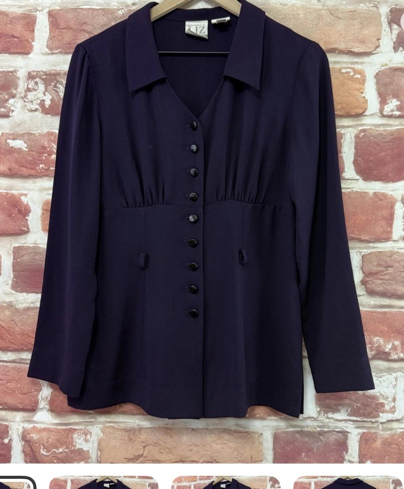 Vintage Liz Now Top Womens 10 Dark Purple Career Work Office Long Sleeves