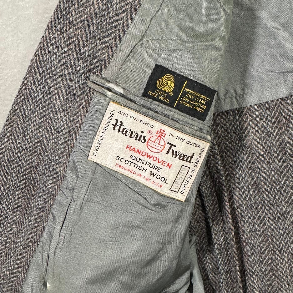 VINTAGE Harris Tweed Men 42R Sport Coat Thick Grey Herringbone Scottish Wool USA