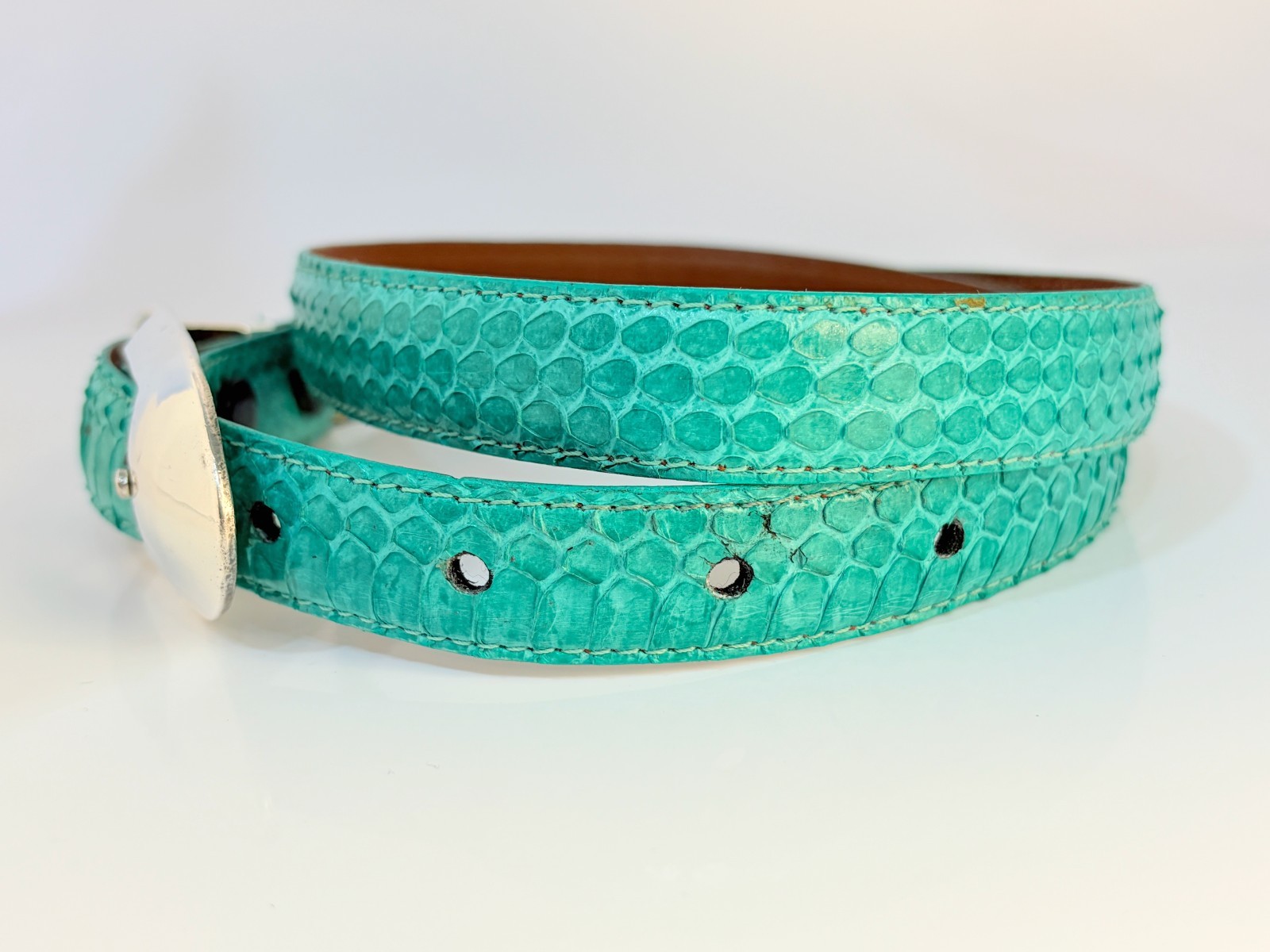 Pat Areias Sterling Silver .925 Belt Buckle 30 Turquoise Genuine Snakeskin