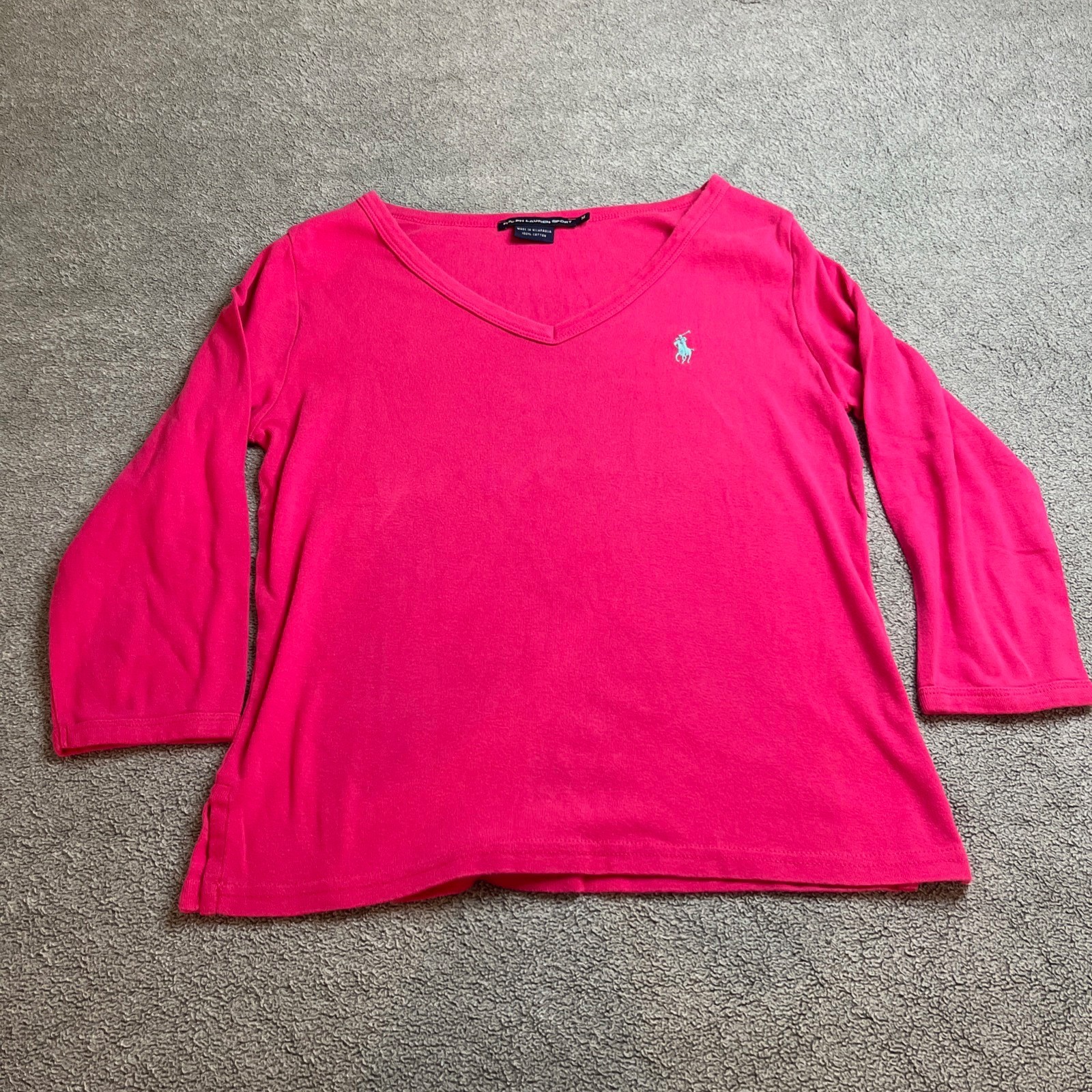 Ralph Lauren Sport Womens pink polo 100% cotton Long Sleeve size Medium B176