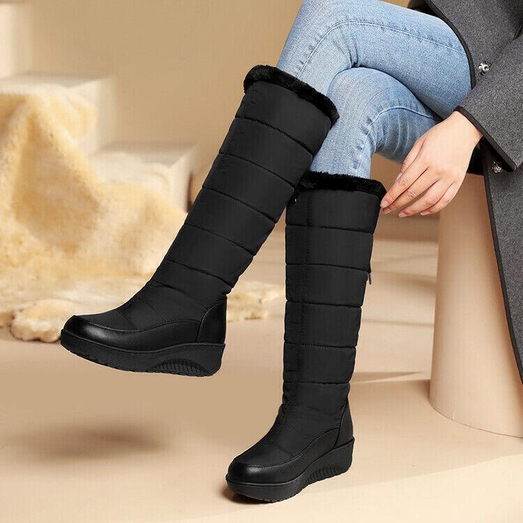 Womens Warm Lined Pull On Knee High Boots Snow Boots Casual Outdoor Winter Shoes