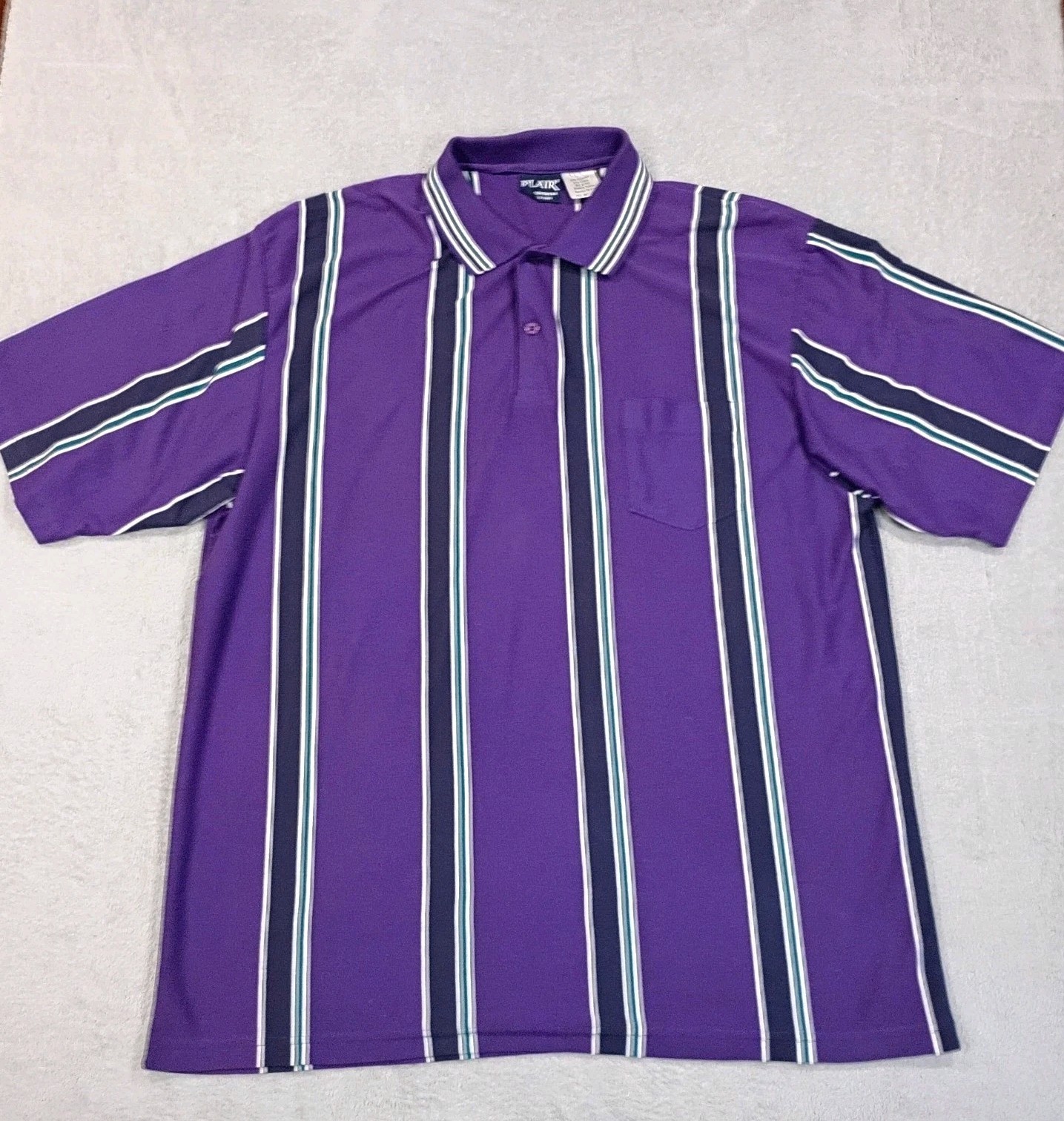 Vintage John Blair Polo Shirt Mens XXL Purple Striped Chest Pocket
