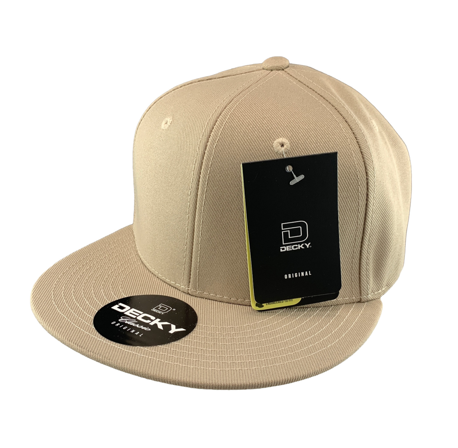 New Decky 6020 Snapback Hat Acrylic Blank Flat Bill High Crown Cap Khaki