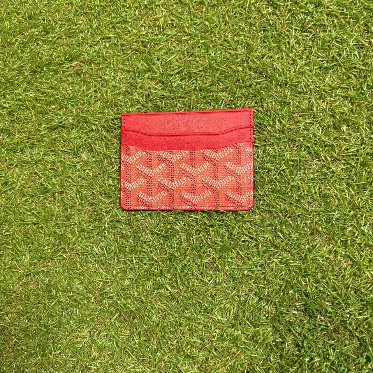 Red Leather Geometric Card Holder Business & Credit Case w/ Box