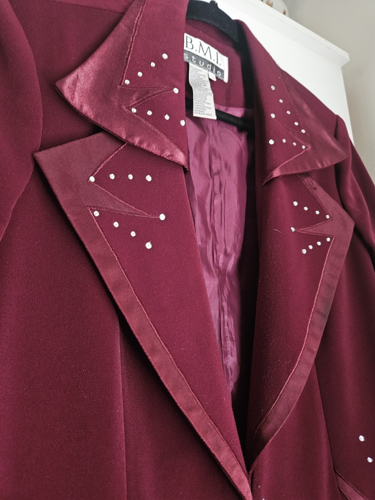 B.M.I. studio Burgundy Studded Western Blazer Jacket, Button Front, Lined, 14