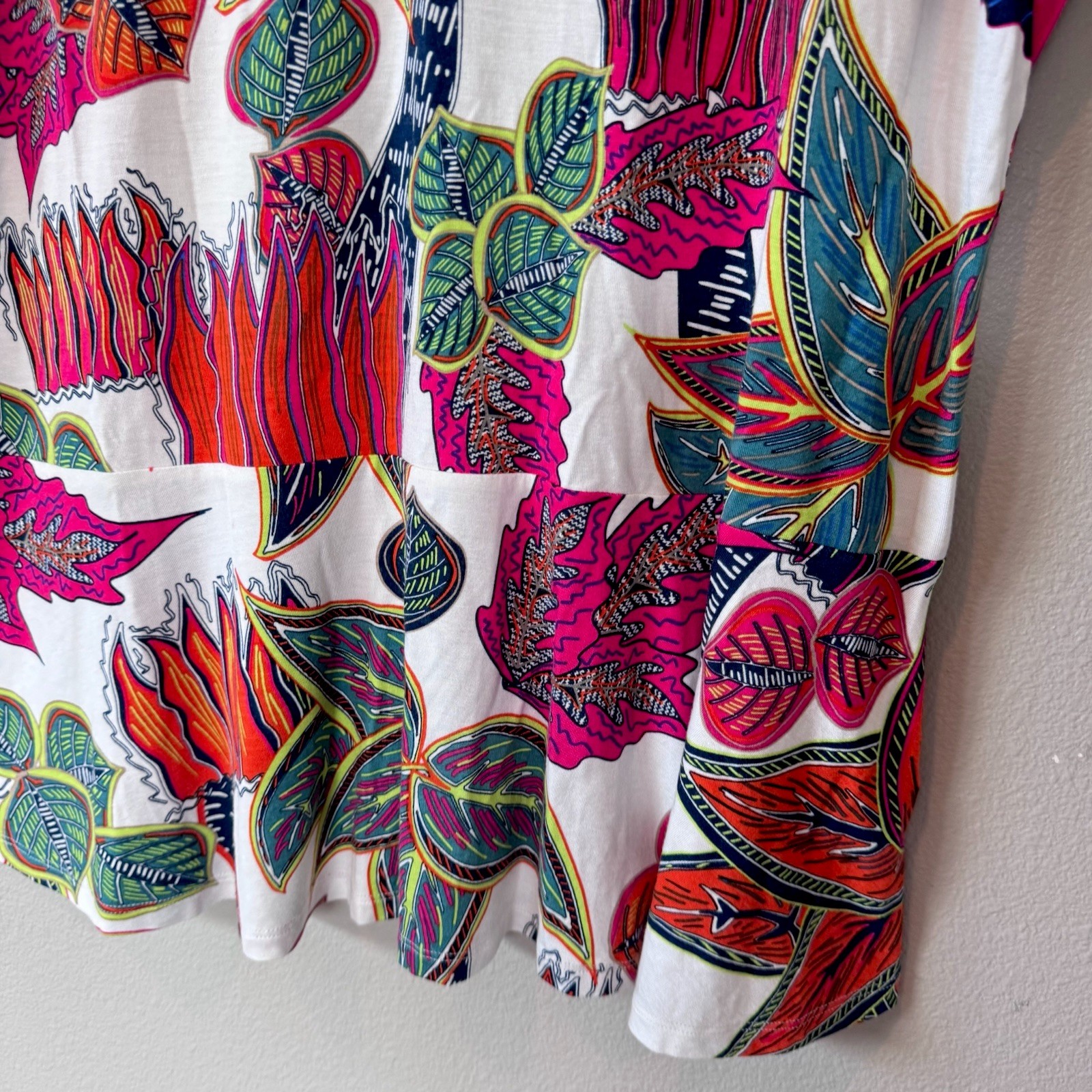 Soft Surroundings Viscose Jersey Brilliant Multicolor Print Peplum Top XL P