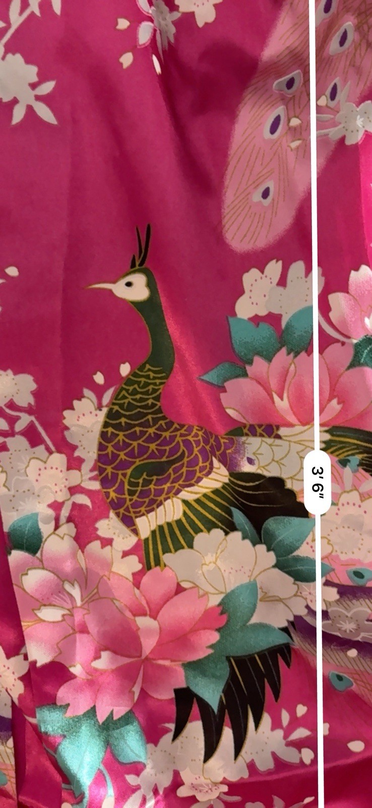 Vtg Singapore Premium Satin Kimono Robe Fuchsia Pink Peacock Floral Geisha OS