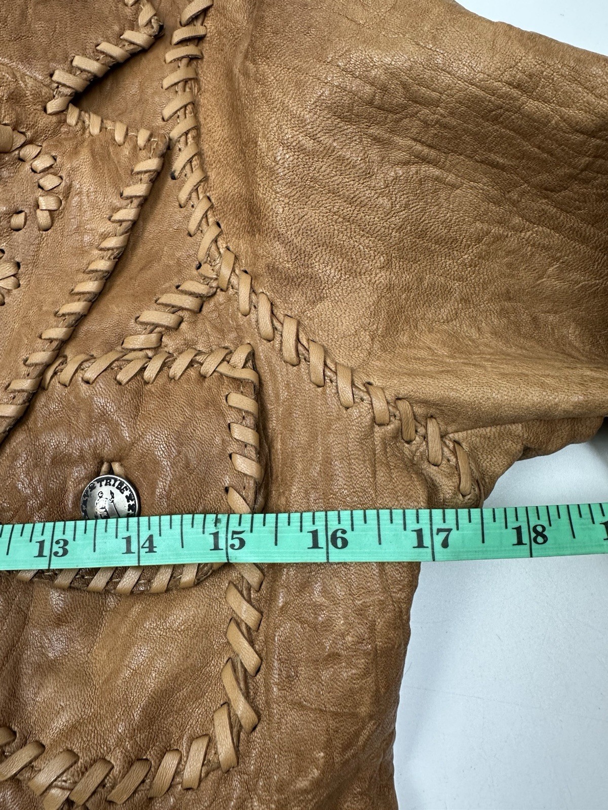 My Tribe Jacket Orange Thick Leather Whipstitch Lined Metal Button Small USA S