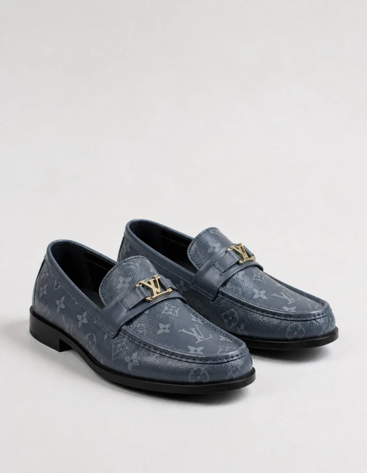 Men’s Handmade Gray Leather Loafers Slip-On Monogram Shoes Party Wedding Dress G