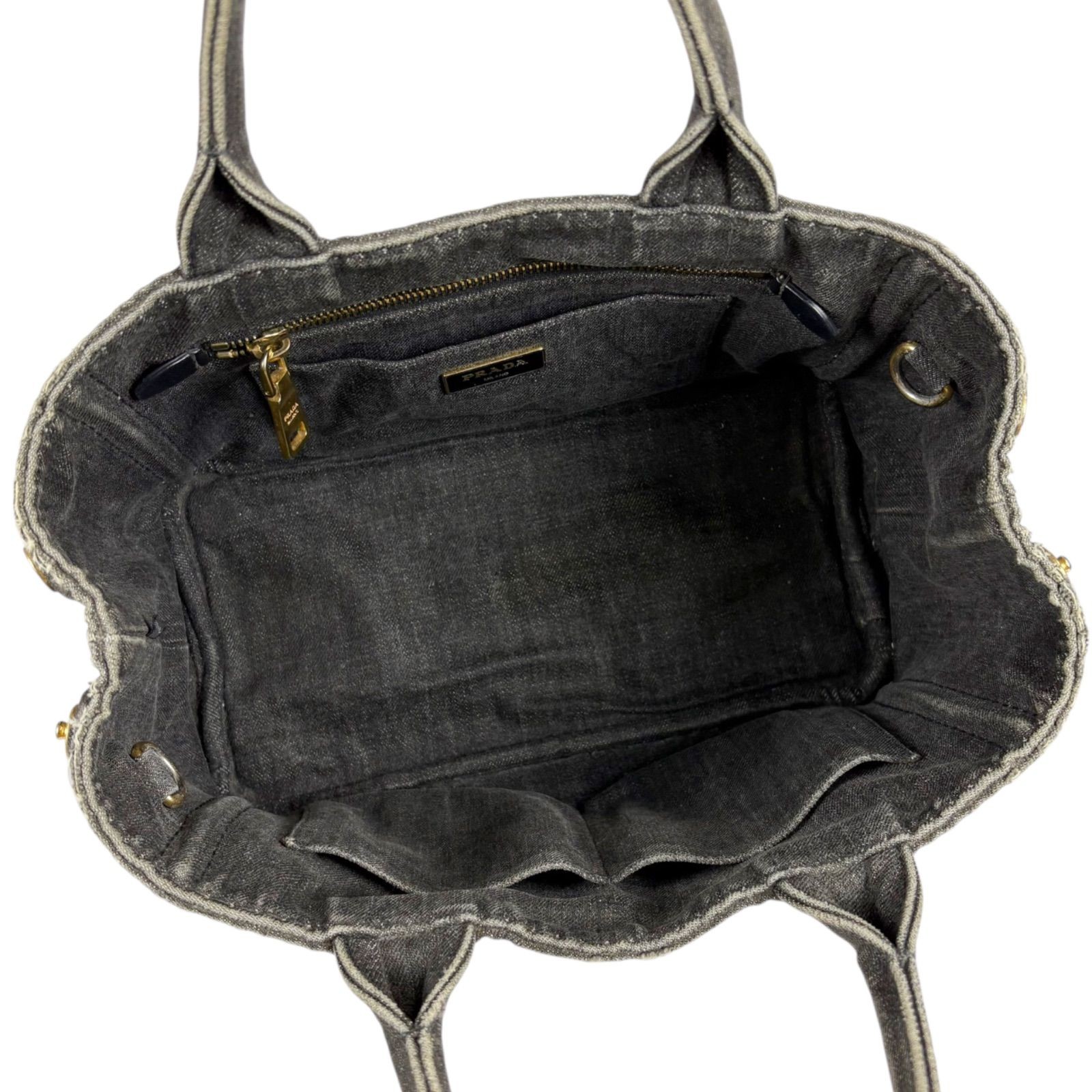 PRADA Canapa 2WAY Mini Tote Denim Canvas Black Authentic Women’s Bag