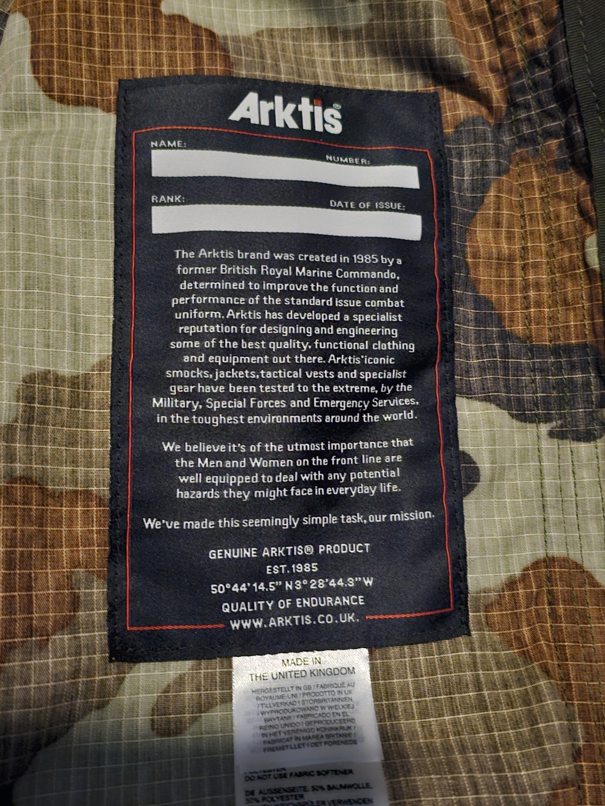 Arktis B110 Combat Smock Irish DPM Size Small Pre-owned